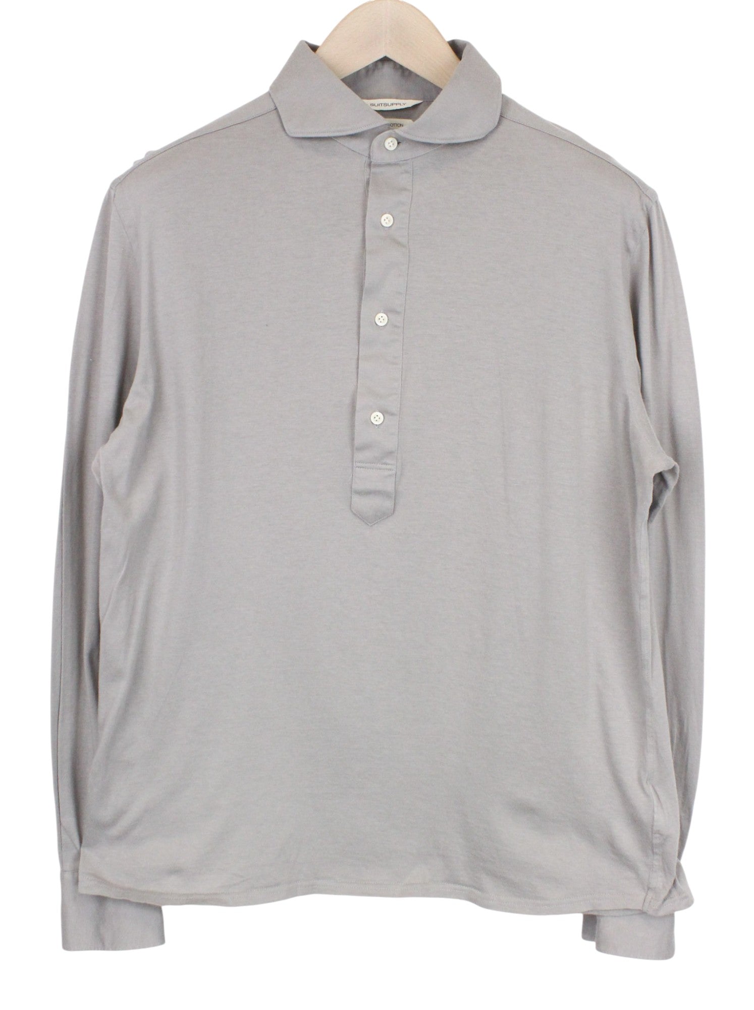 SUITSUPPLY Men T-Shirt 41/42/16/16.5 Grey Extra Slim Fit Polo Cotton Long Sleeve