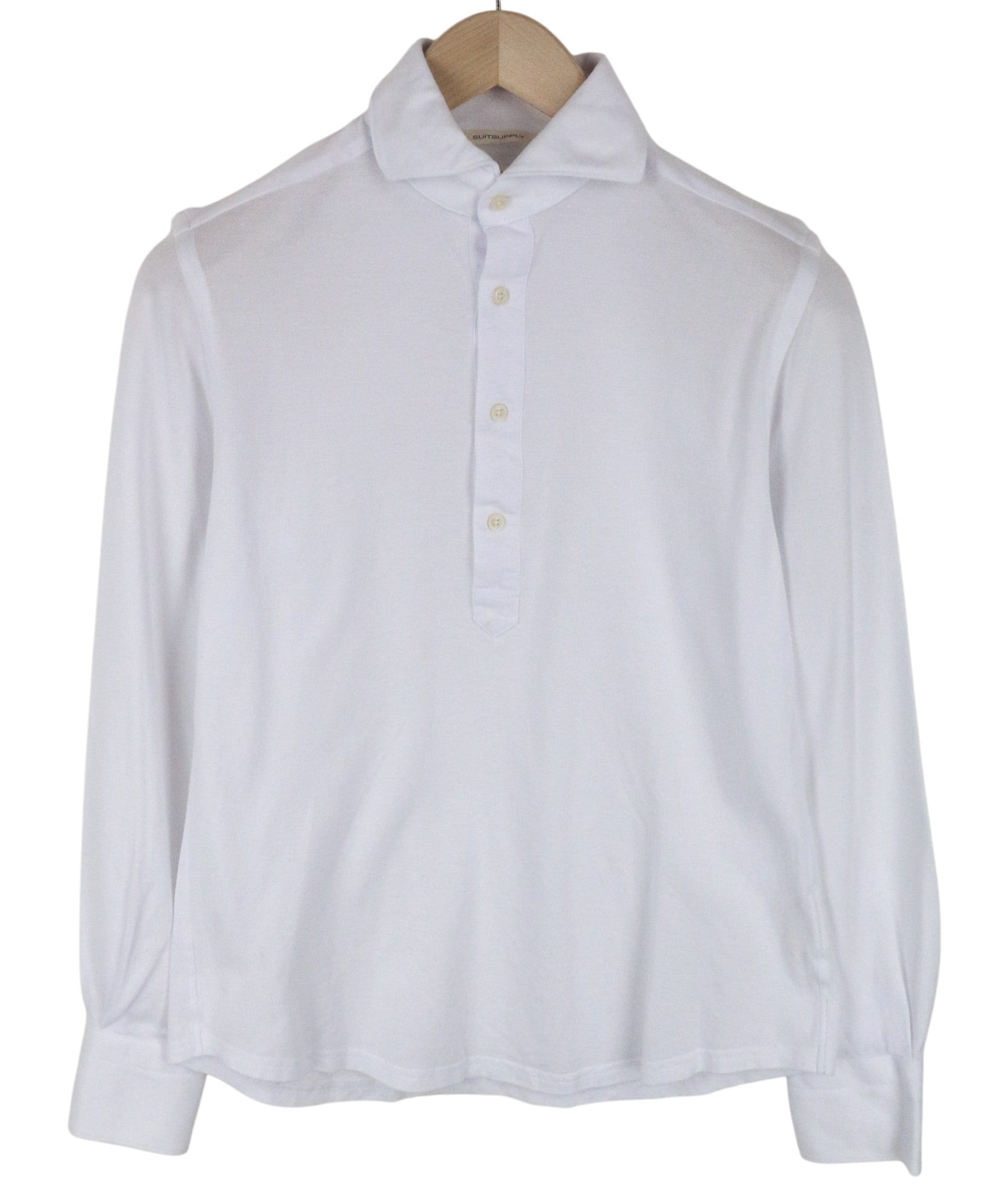 SUITSUPPLY Men T-Shirt 37/38/14 1/2/15 Extra Slim Polo Cotton White Long Sleeve