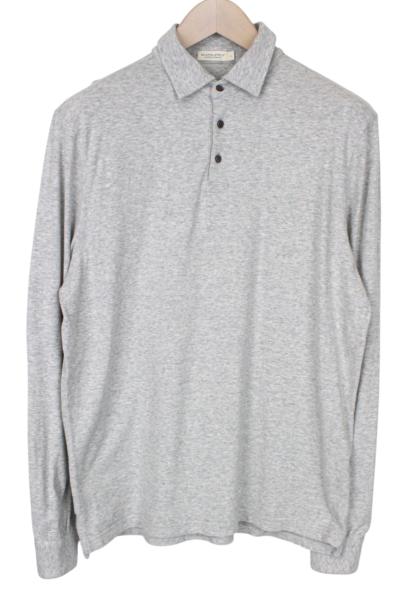 SUITSUPPLY Men's T-Shirt L Grey Polo Cotton Cashmere Cutaway Long Sleeve Casual