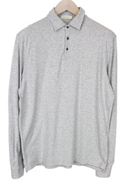 SUITSUPPLY Men's T-Shirt L Grey Polo Cotton Cashmere Cutaway Long Sleeve Casual