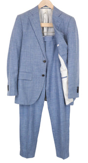 SUITSUPPLY Lazio Men's Suit UK38R Slim Blue Wool Silk Linen Classic 2-Piece