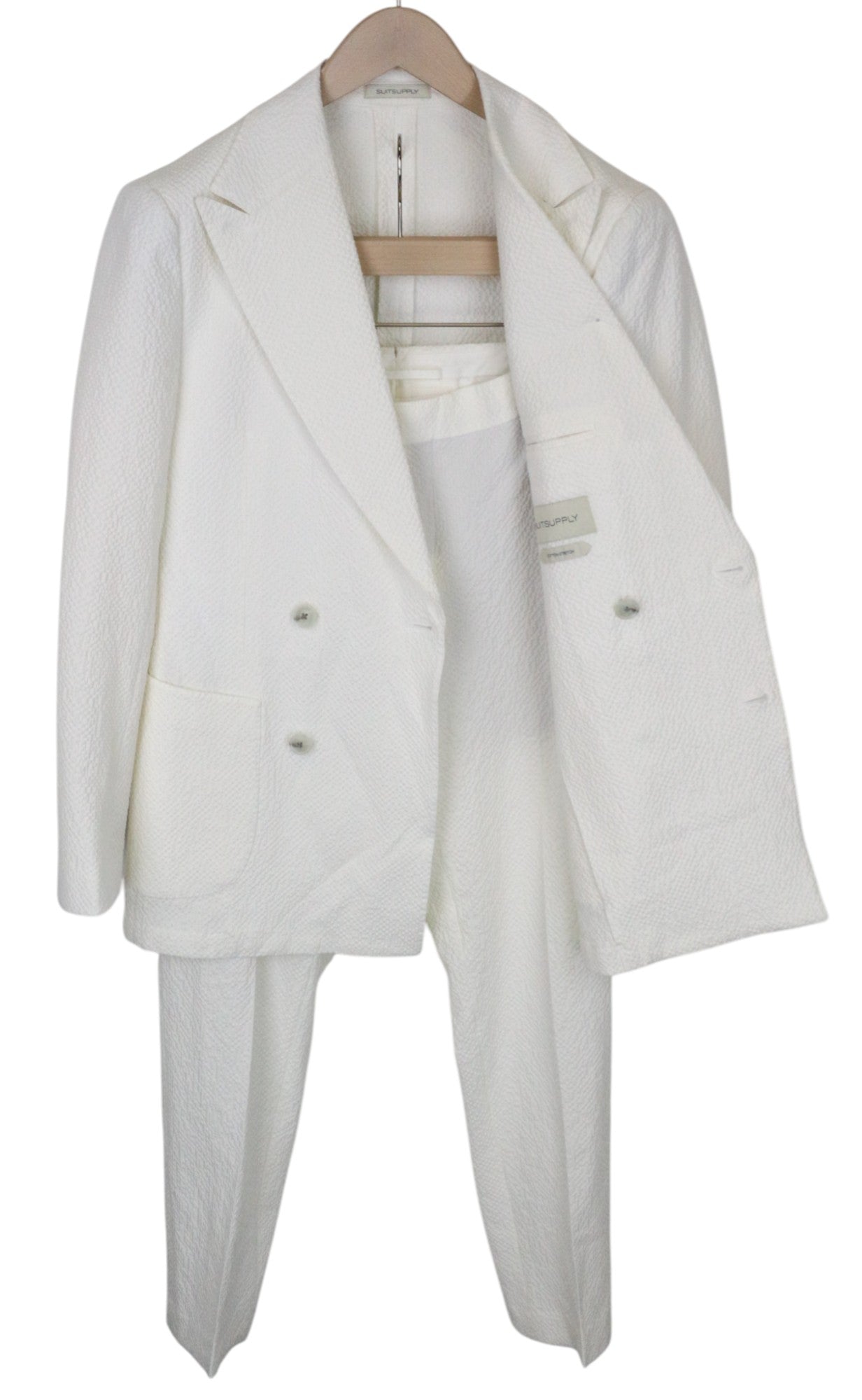 SUITSUPPLY Havana Men's Suit UK34R White Slim Double-Breasted Cotton Stretch 2Pc