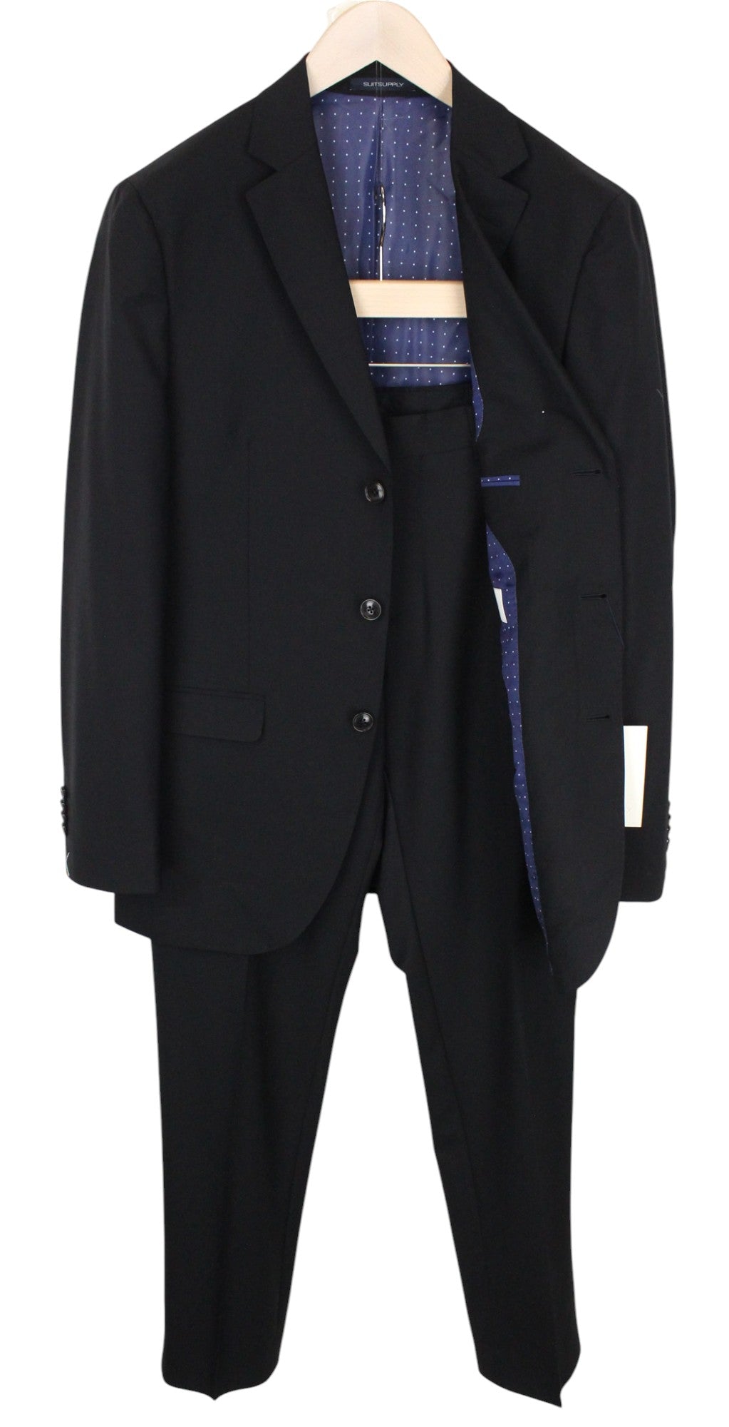 SUITSUPPLY La Spalla Men's Suit UK38R Black Wool 2-Piece Lined Smart Cut