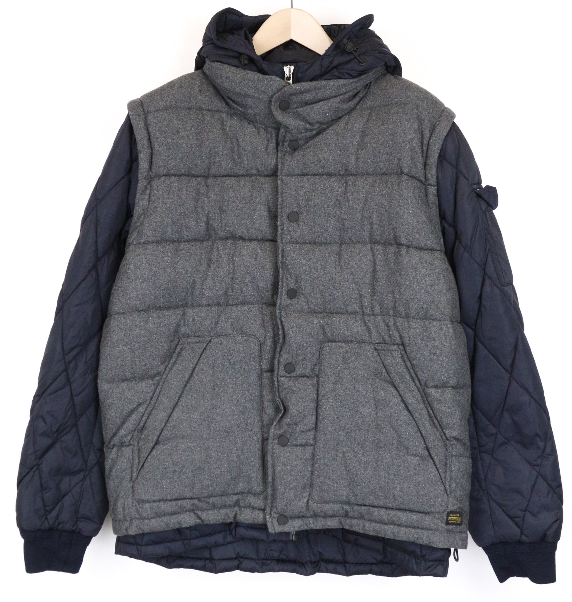 SCOTCH & SODA Men's Jacket XL Mid Grey Wool Blend Melange Hood Windbreaker