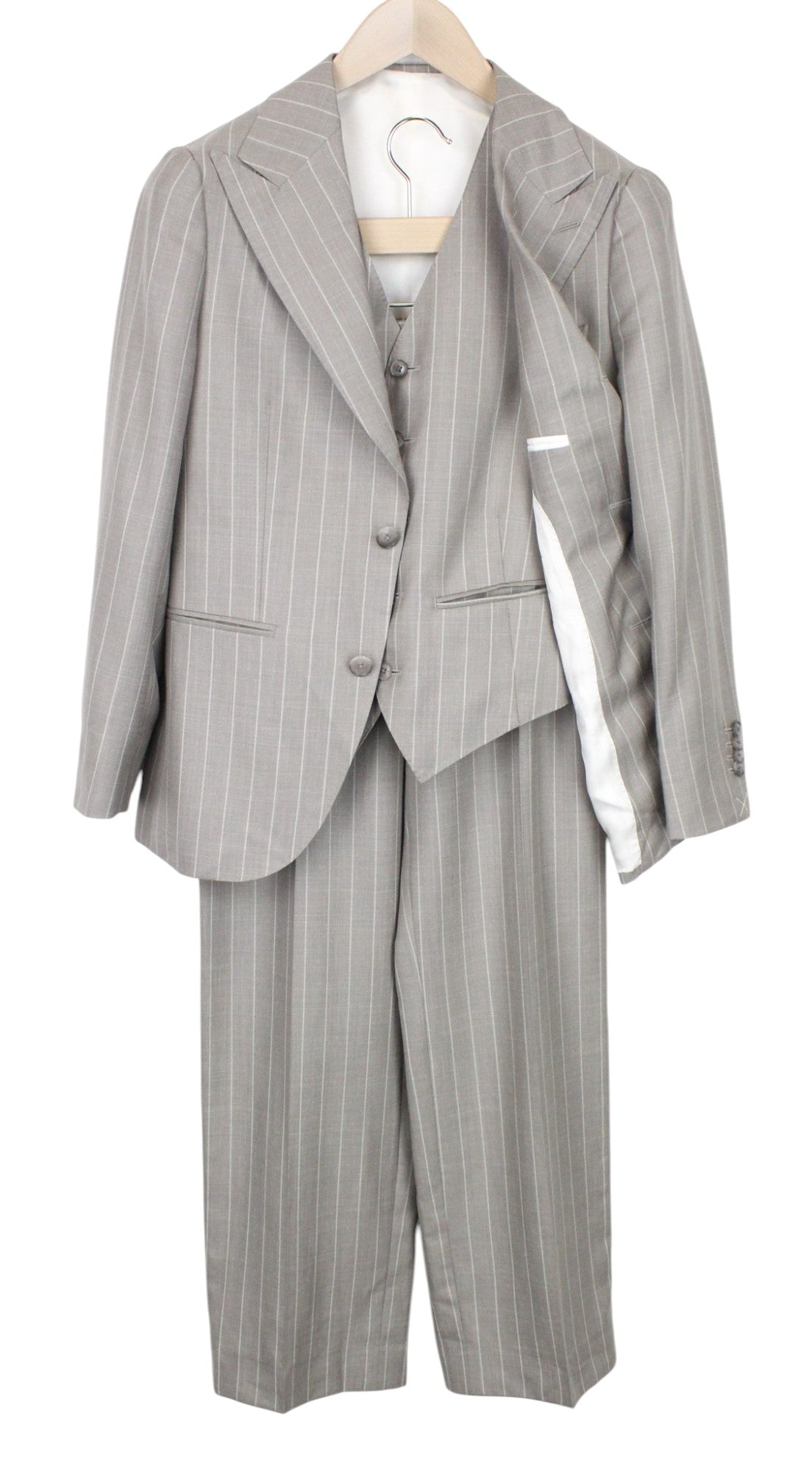 SUITSUPPLY La Spalla Men's UK34S Suit Taupe Striped Wool Silk Linen 3 Piece