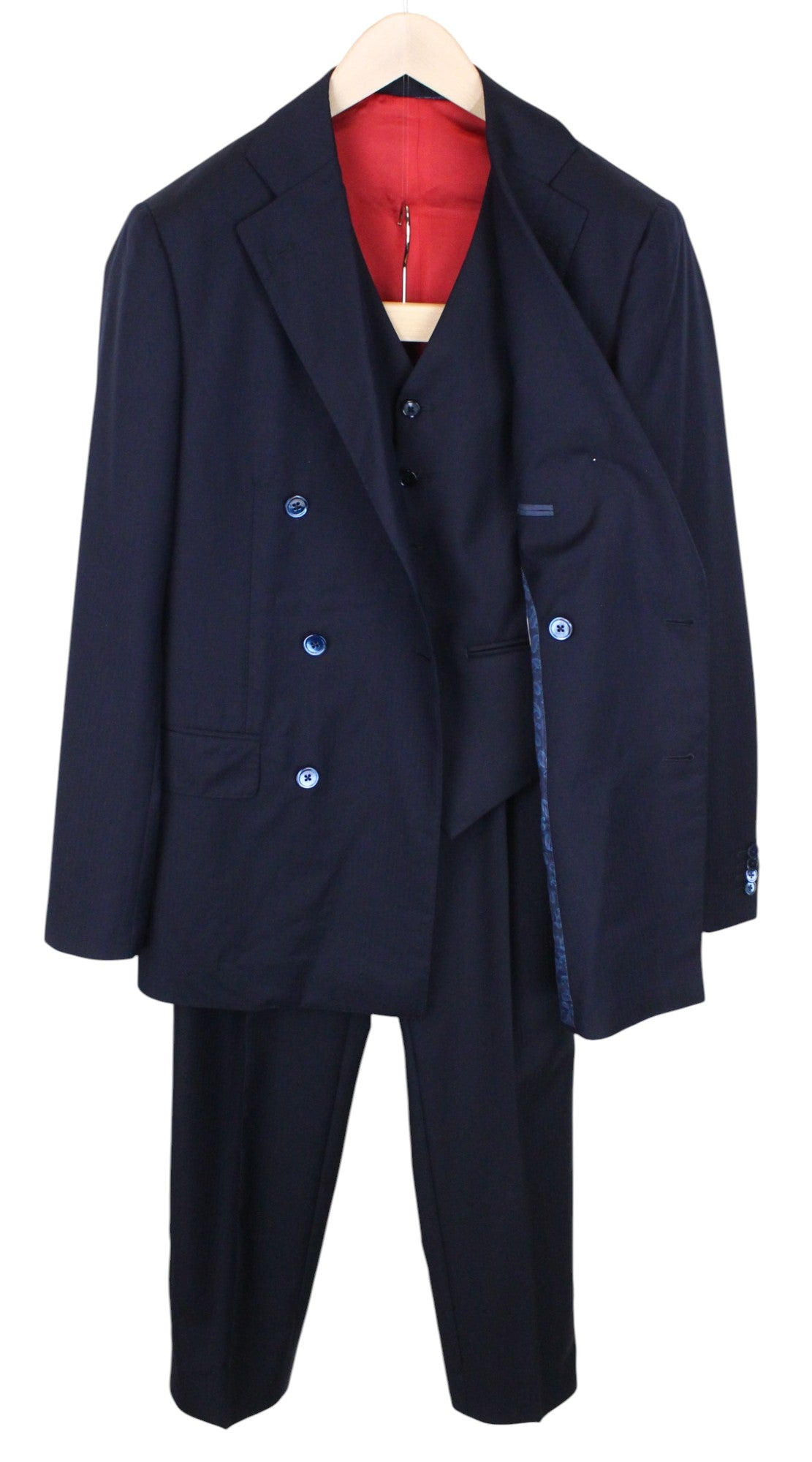 SUITSUPPLY La Spalla Men's UK36R Navy Wool Lined Double-Breasted 3-Piece