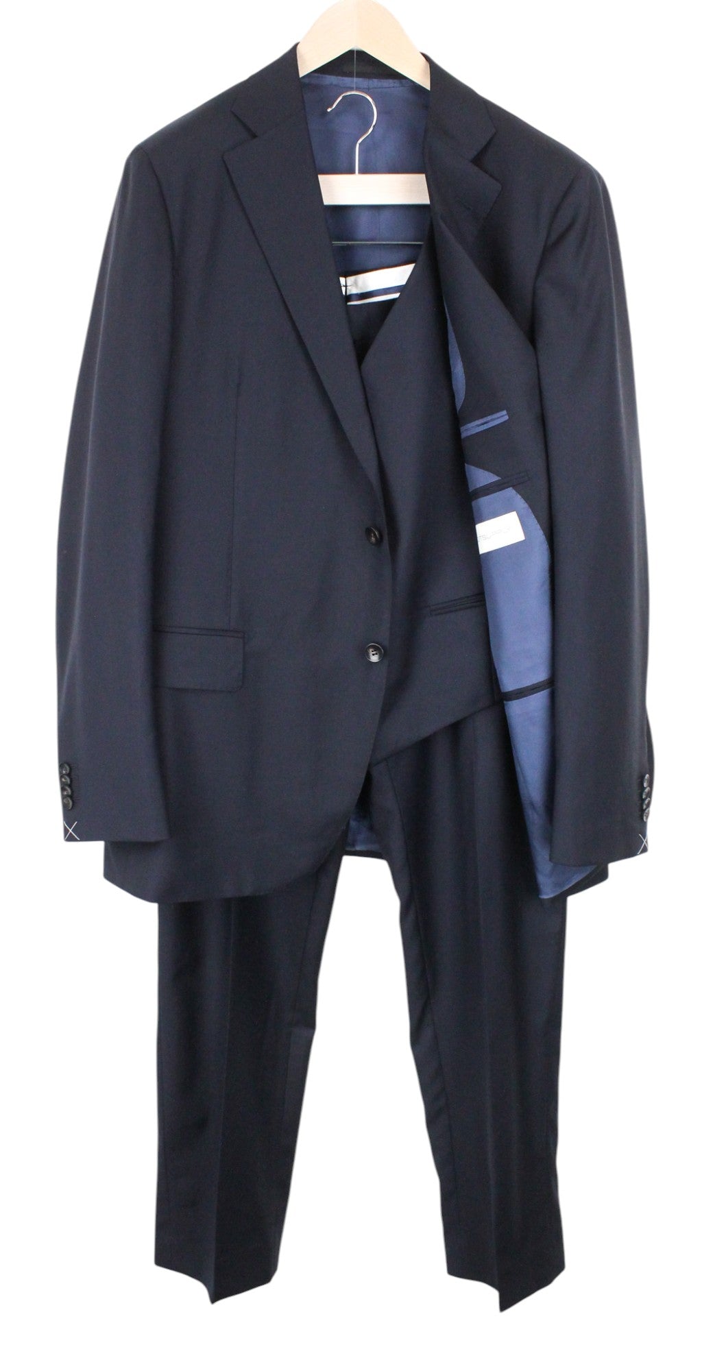 SUITSUPPLY La Spalla Men's UK50L Dark Blue Classic Lined Pure Wool 3 Piece Suit