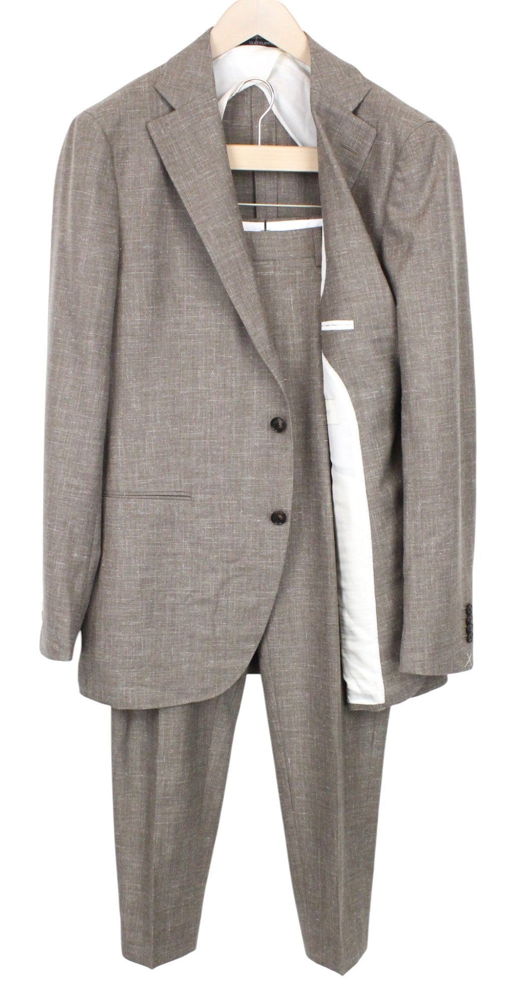 SUITSUPPLY La Spalla Men's UK44L Single-Breasted Brown Wool Silk Linen 2 Piece