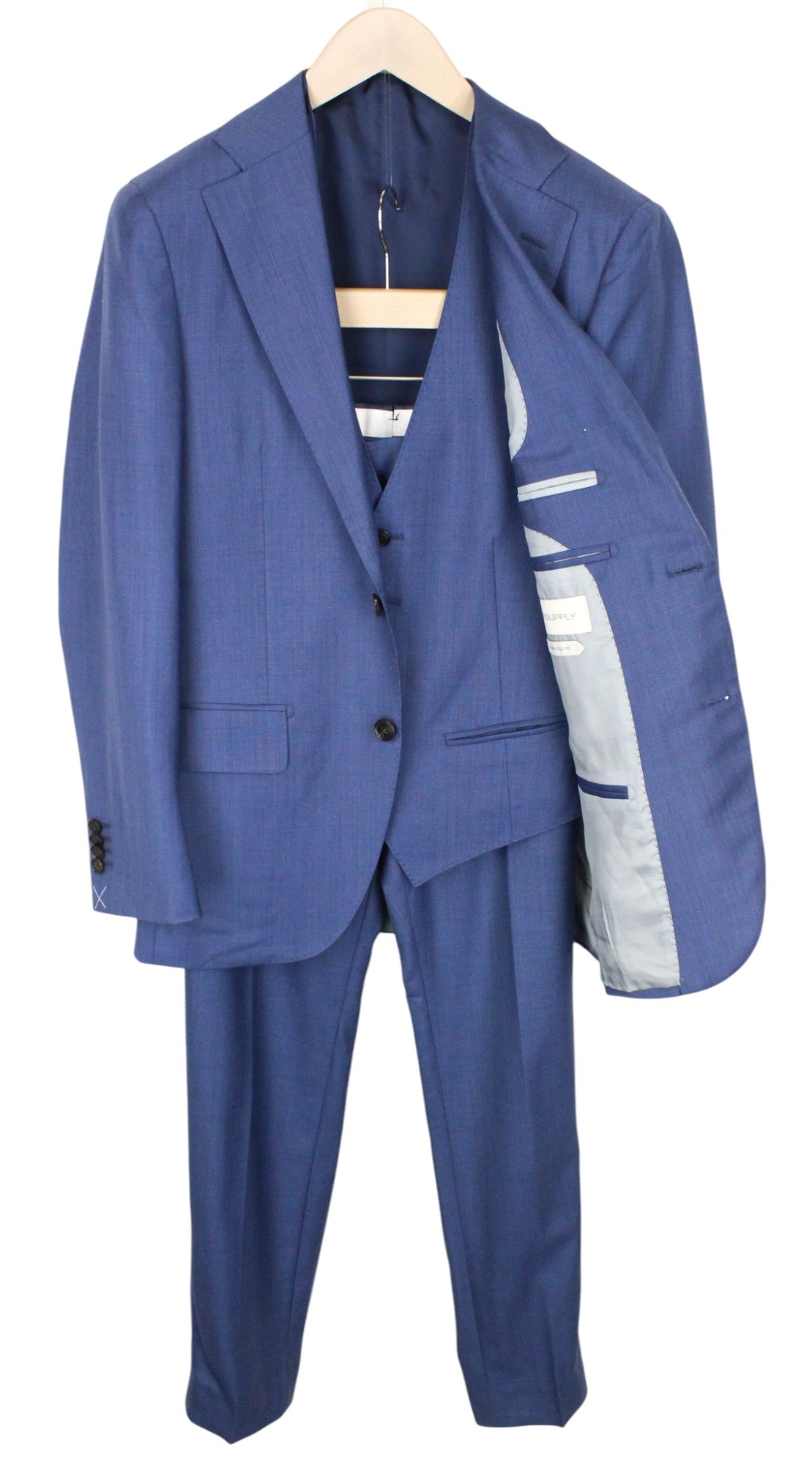 SUITSUPPLY Lazio La Spalla Men's UK34R Blue Slim 3Pc Super 150s Wool Suit