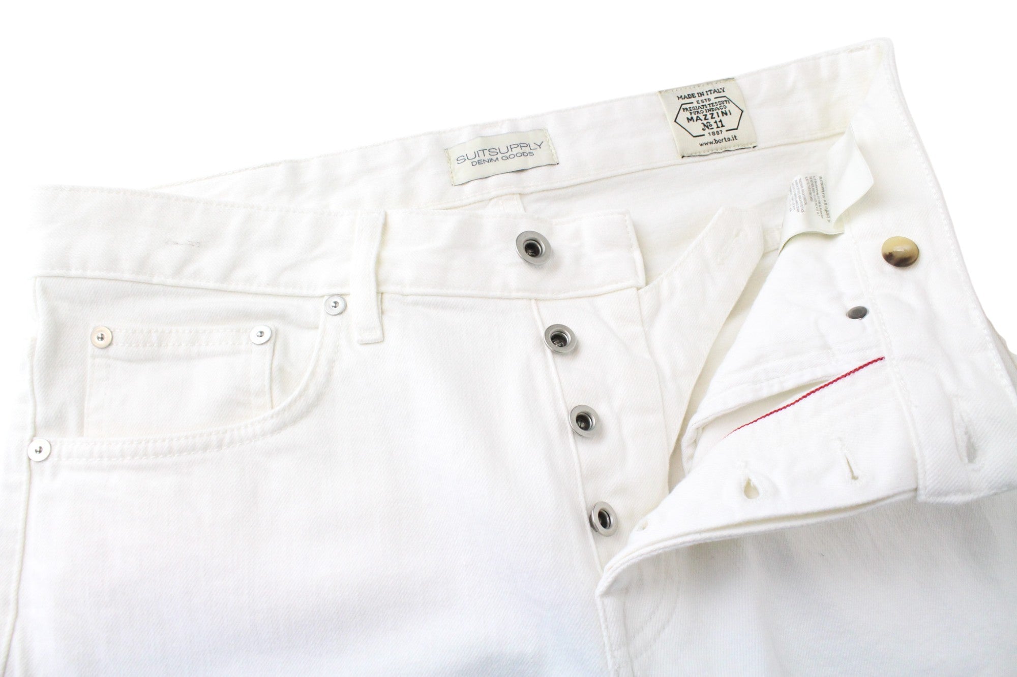 SUITSUPPLY Alain Men's Jeans W31/L32 White Selvedge Cotton Stretch Slim Fit