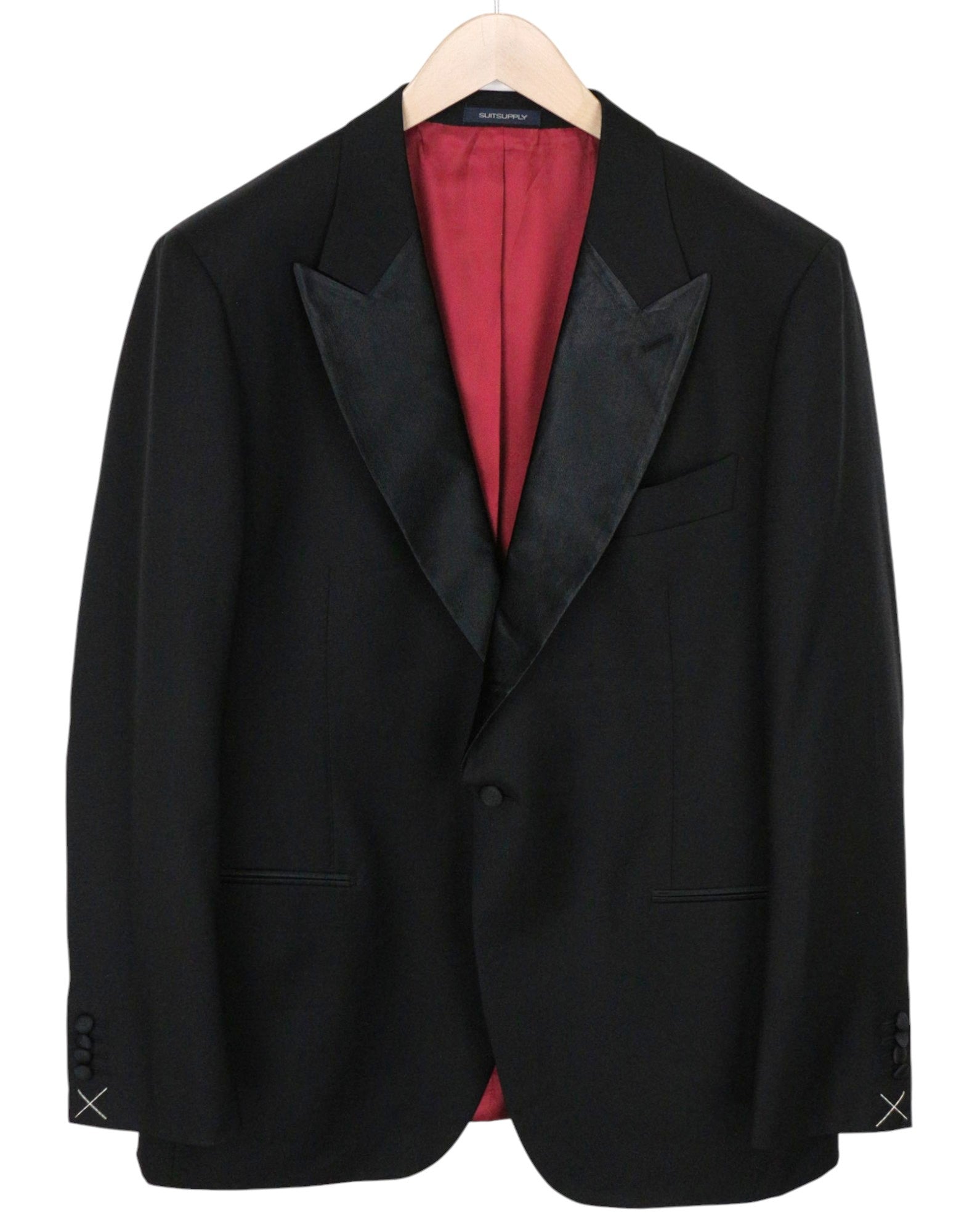 SUITSUPPLY Lazio Tuxedo Men's Suit UK46R Black Velvet Wool S110 Slim 3 Pc