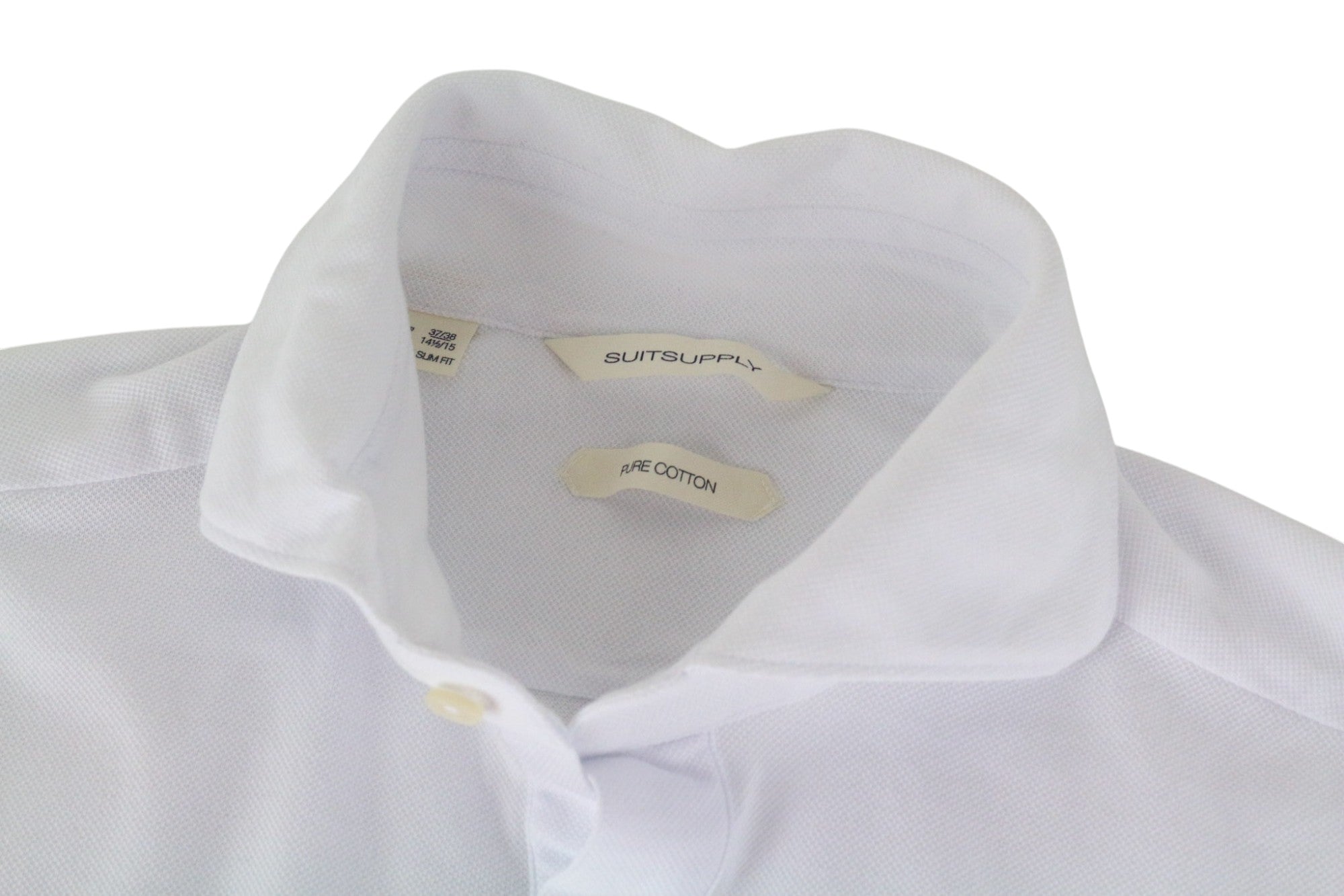 SUITSUPPLY Men T-Shirt 37/38/14 1/2/15 Extra Slim Polo Cotton White Long Sleeve