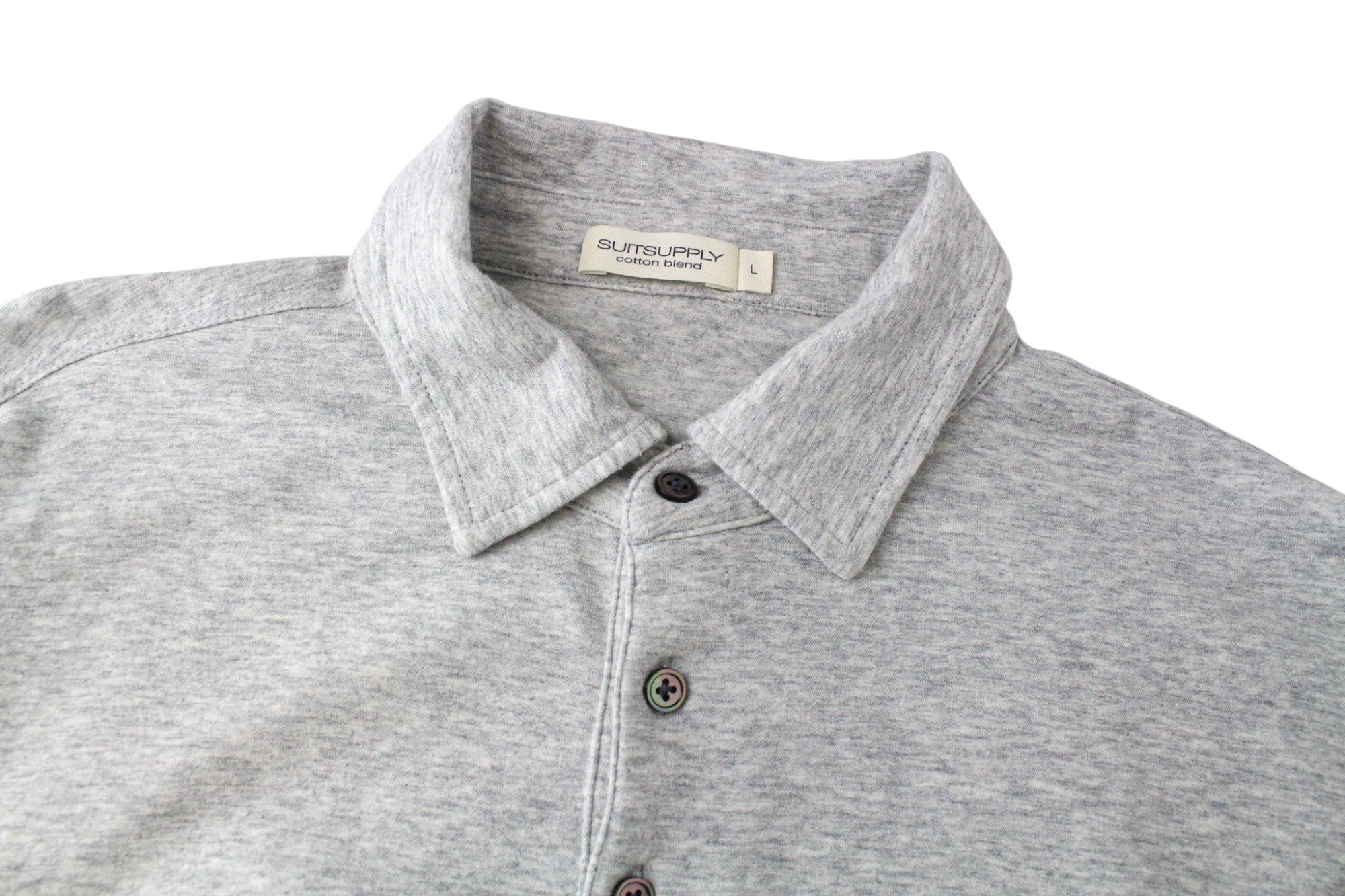 SUITSUPPLY Men's T-Shirt L Grey Polo Cotton Cashmere Cutaway Long Sleeve Casual