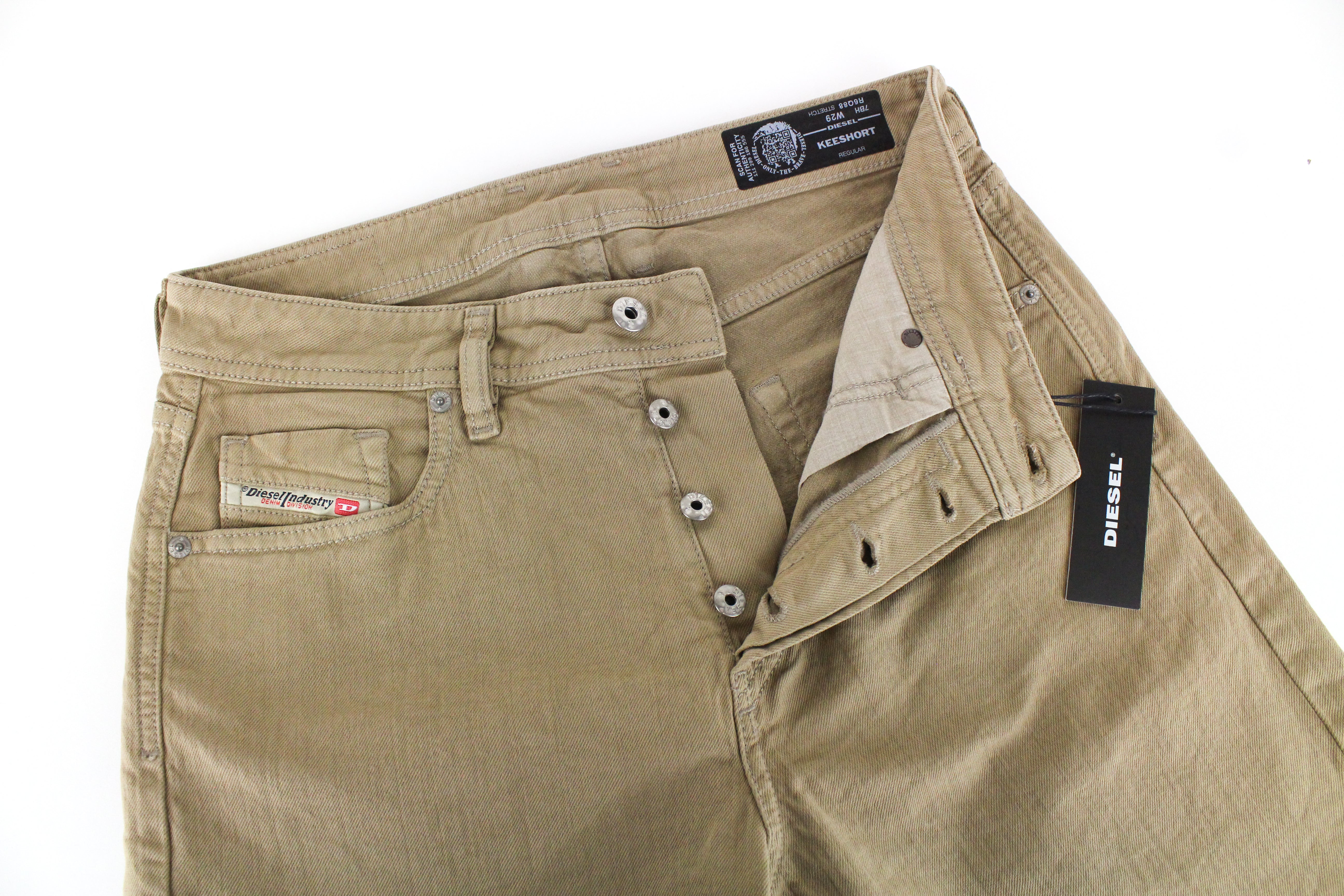 DIESEL Keeshort R6Q88 Men's Shorts W29 Brown Stretch Cotton Button Fly Denim