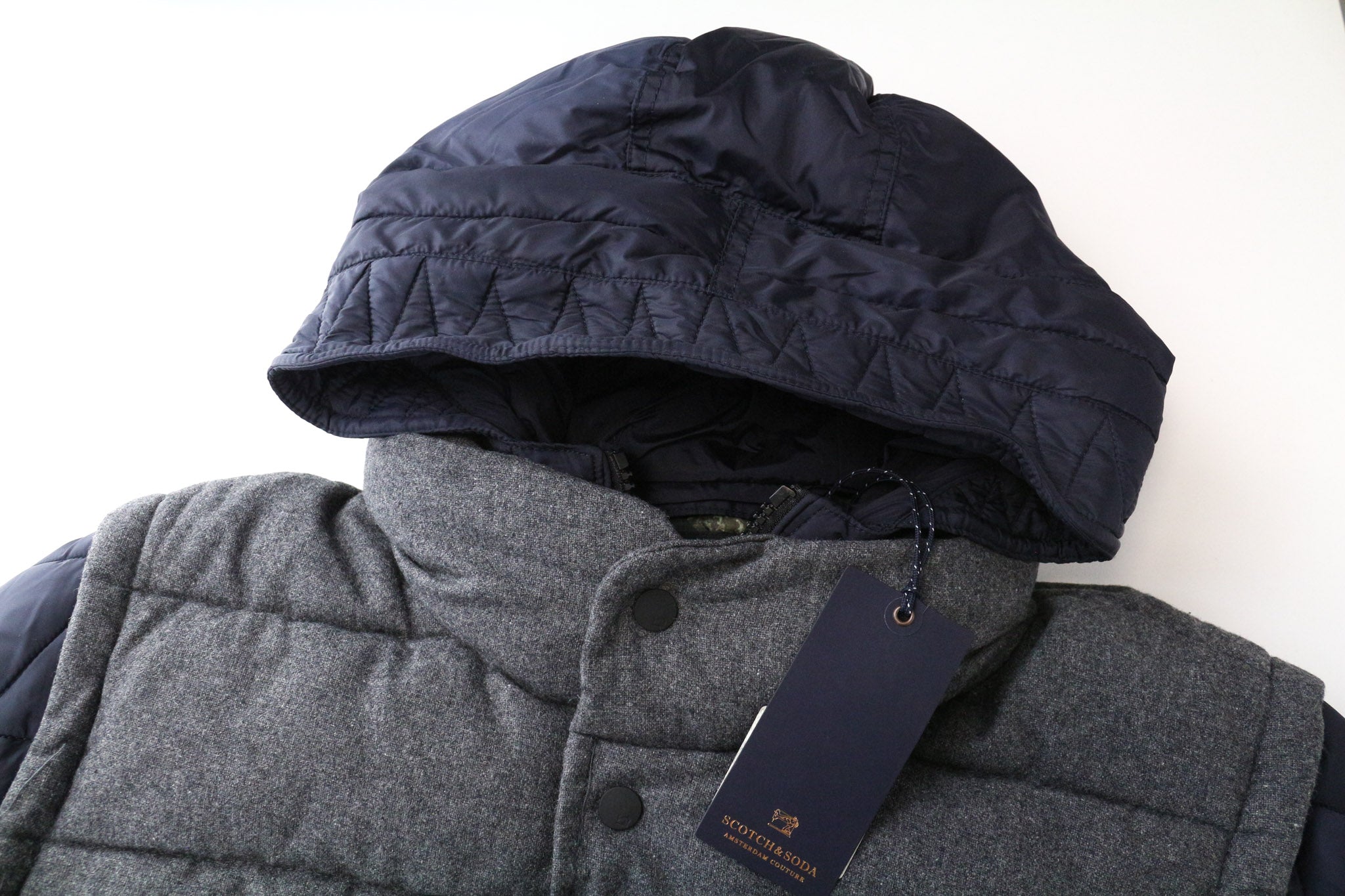 SCOTCH & SODA Ams Couture Men's Jacket XL Grey Blue Wool Blend Hooded Gilet 2in1