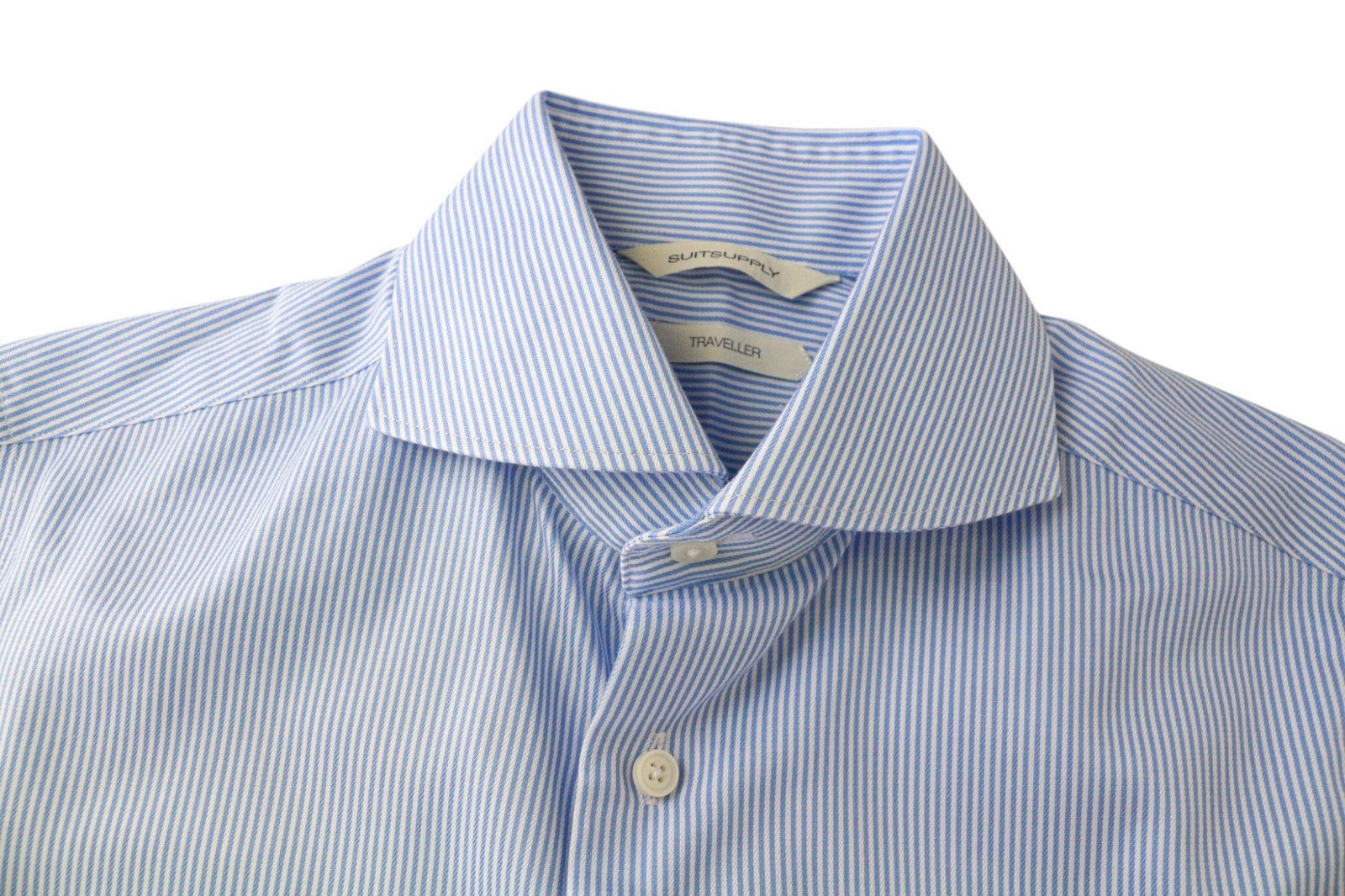 SUITSUPPLY Traveller Men's Formal Shirt 36/14 Extra Slim Blue Cotton Striped