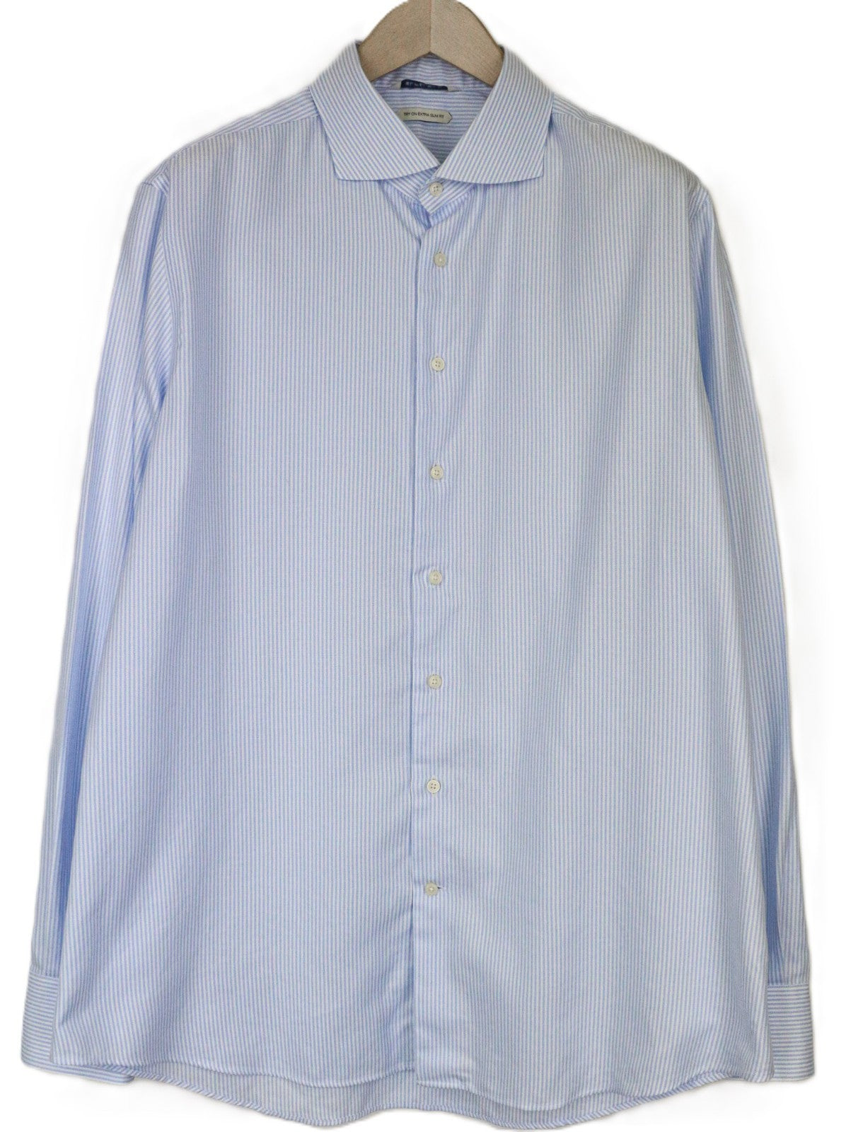 SUITSUPPLY Men's Formal Shirt 46/18 Extra Slim Blue Pure Cotton Striped Cutaway