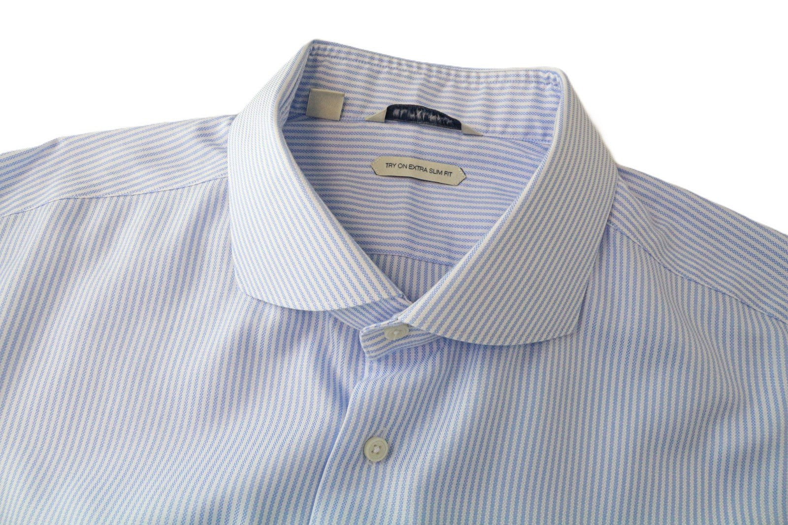 SUITSUPPLY Men's Formal Shirt 46/18 Extra Slim Blue Pure Cotton Striped Cutaway