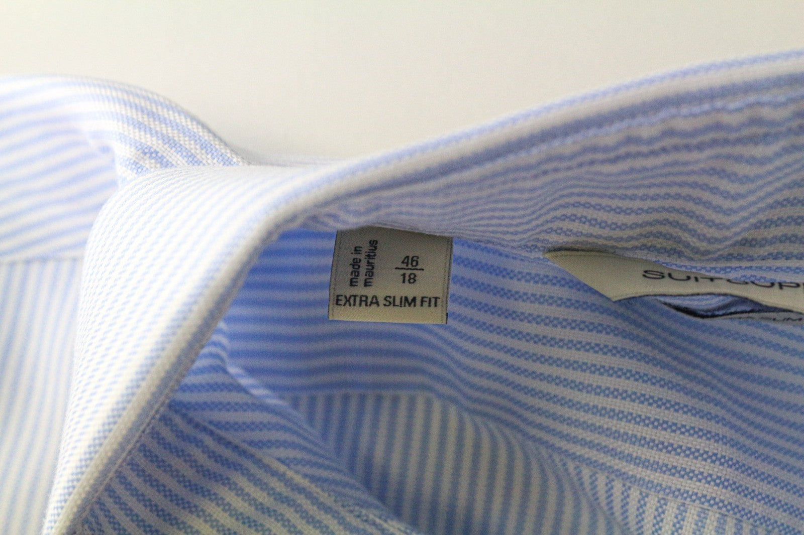 SUITSUPPLY Men's Formal Shirt 46/18 Extra Slim Blue Pure Cotton Striped Cutaway