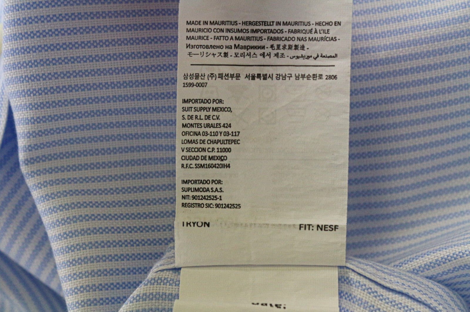 SUITSUPPLY Men's Formal Shirt 38L/15L Extra Slim Blue Cotton Striped