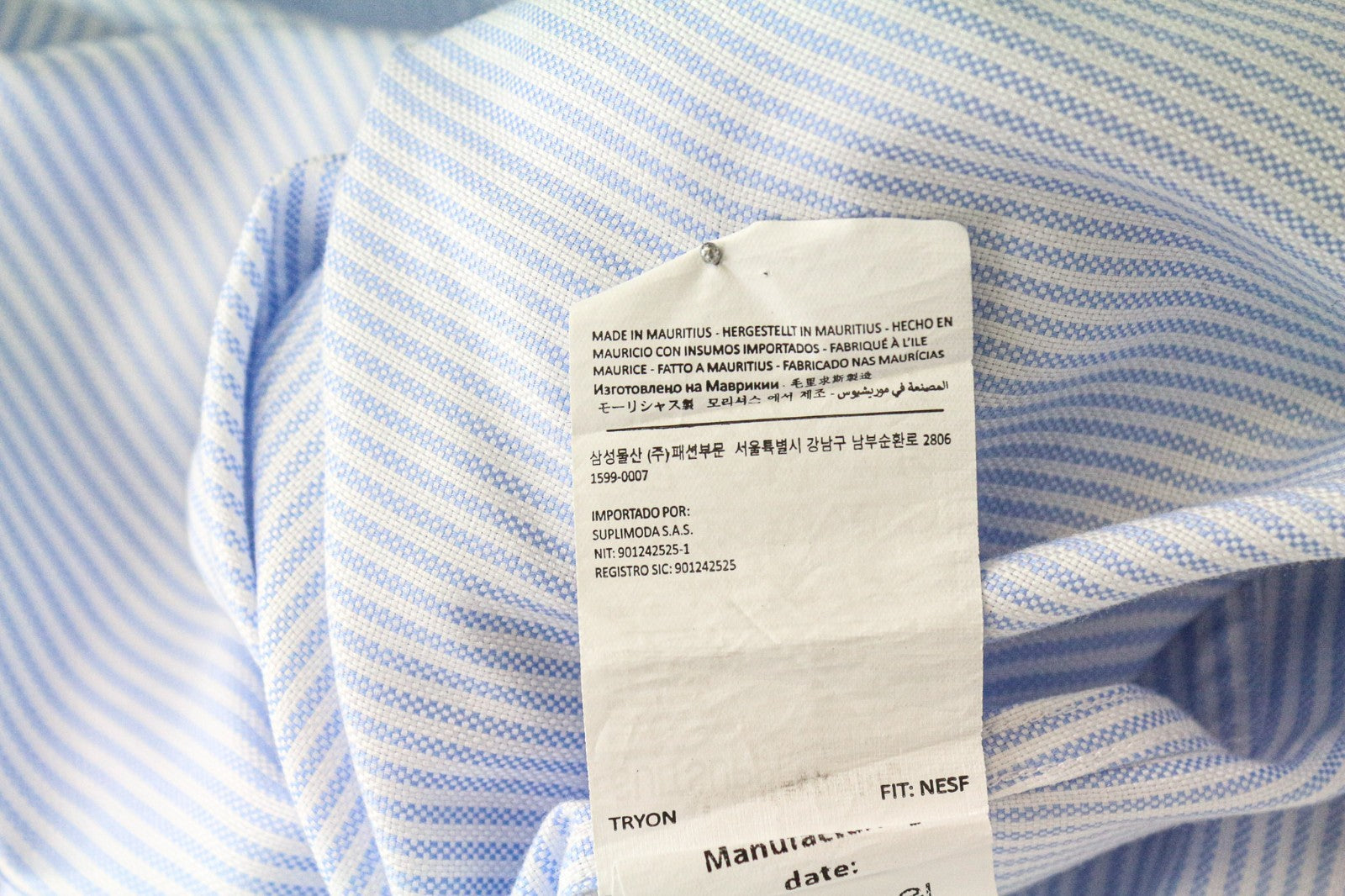 SUITSUPPLY Men's Formal Shirt 37/14 1/2 Extra Slim Light Blue Cotton Striped
