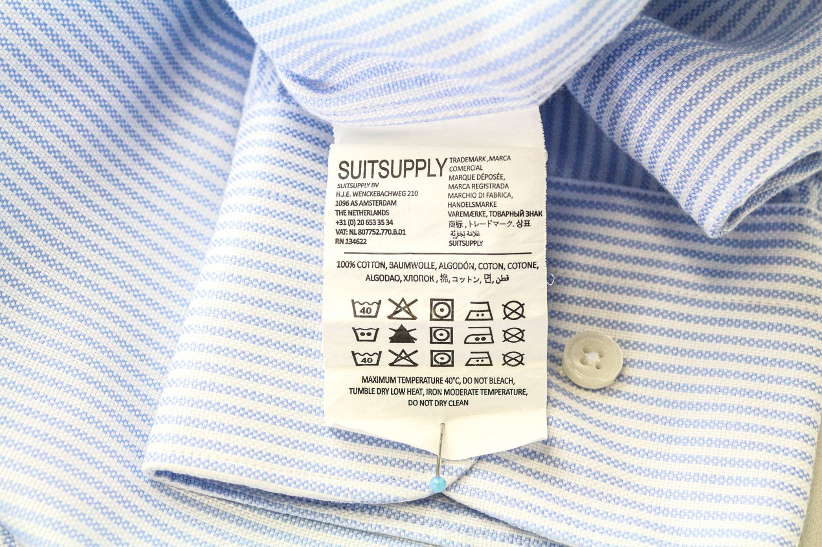 SUITSUPPLY Men's Formal Shirt 43/17 Extra Slim Blue Pure Cotton Striped Twill