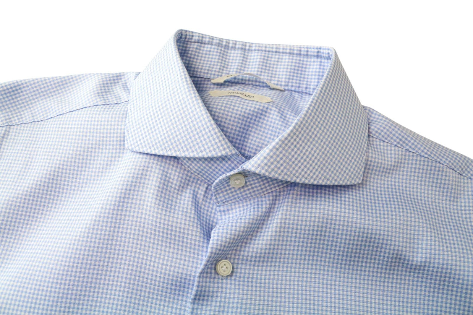 SUITSUPPLY Traveller Men's Formal Shirt 41 Extra Slim Blue Cotton Checked Sleeve