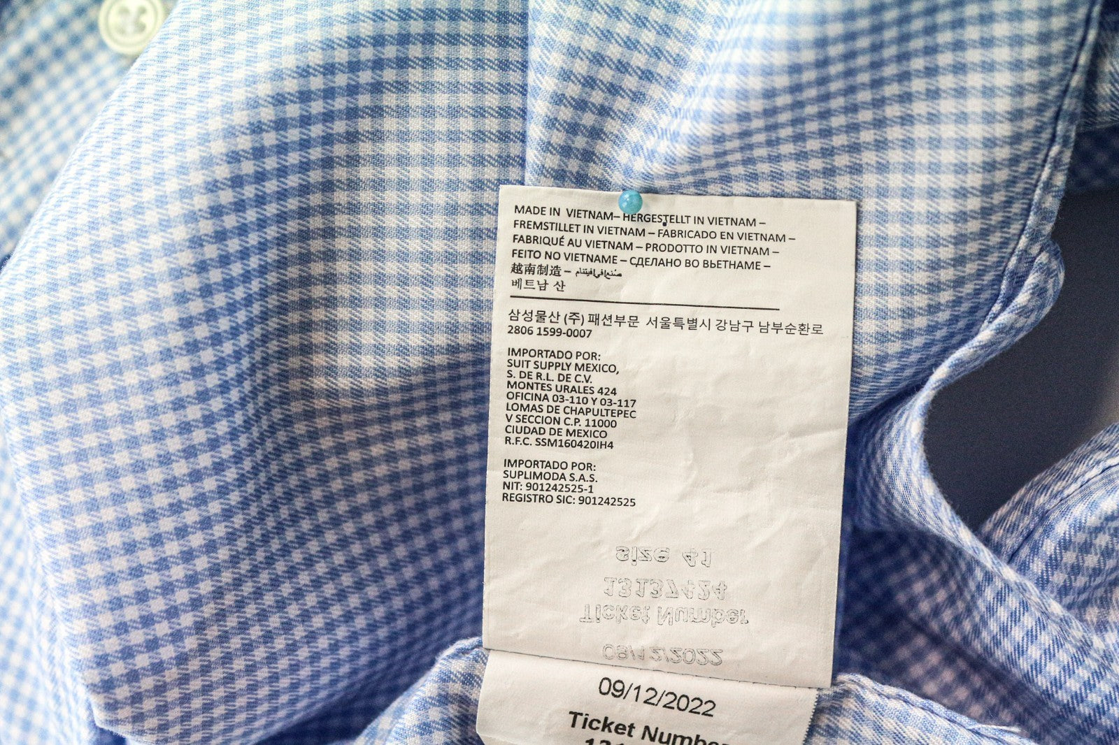 SUITSUPPLY Traveller Men's Formal Shirt 41 Extra Slim Blue Cotton Checked Sleeve