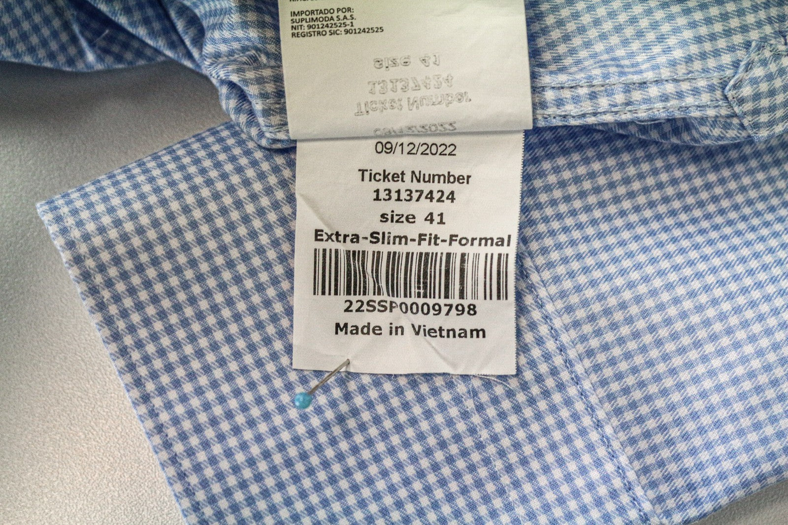 SUITSUPPLY Traveller Men's Formal Shirt 41 Extra Slim Blue Cotton Checked Sleeve