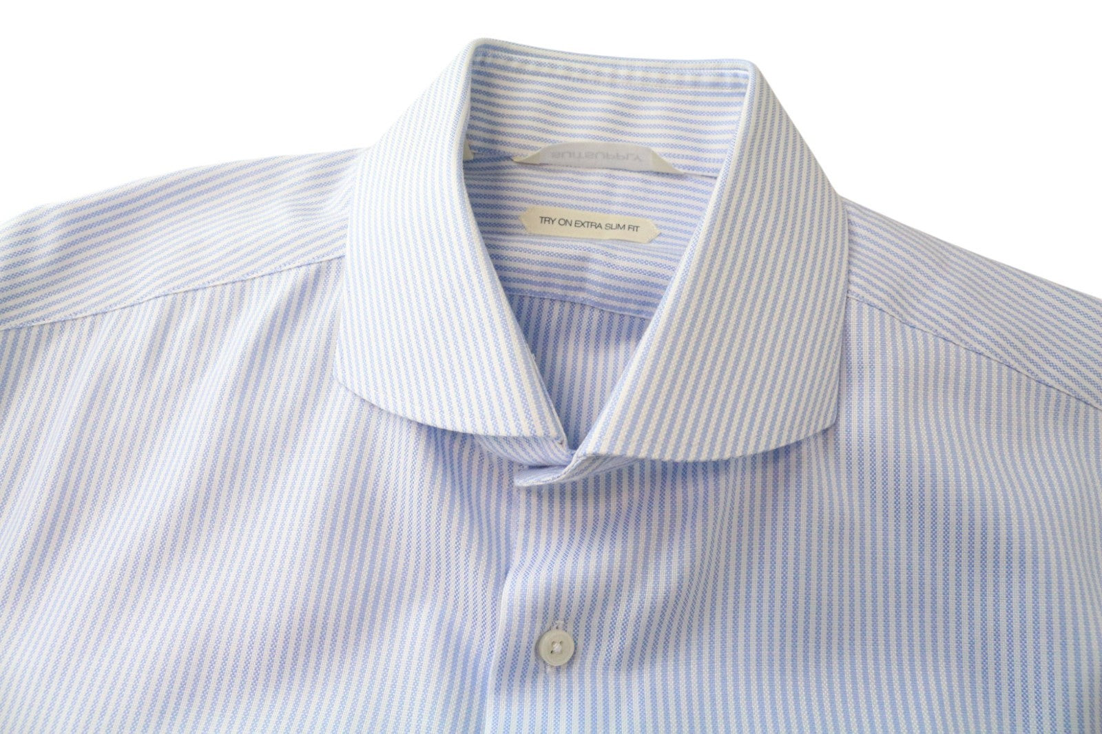 SUITSUPPLY Men's Formal Shirt 41/16 Extra Slim Blue Pure Cotton Striped Cutaway