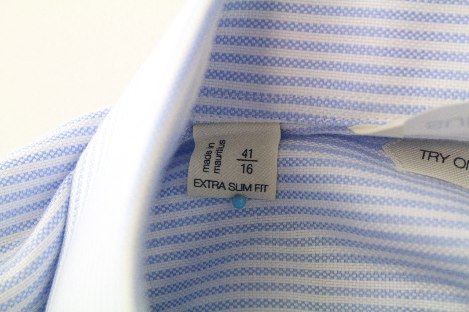 SUITSUPPLY Men's Formal Shirt 41/16 Extra Slim Blue Pure Cotton Striped Cutaway