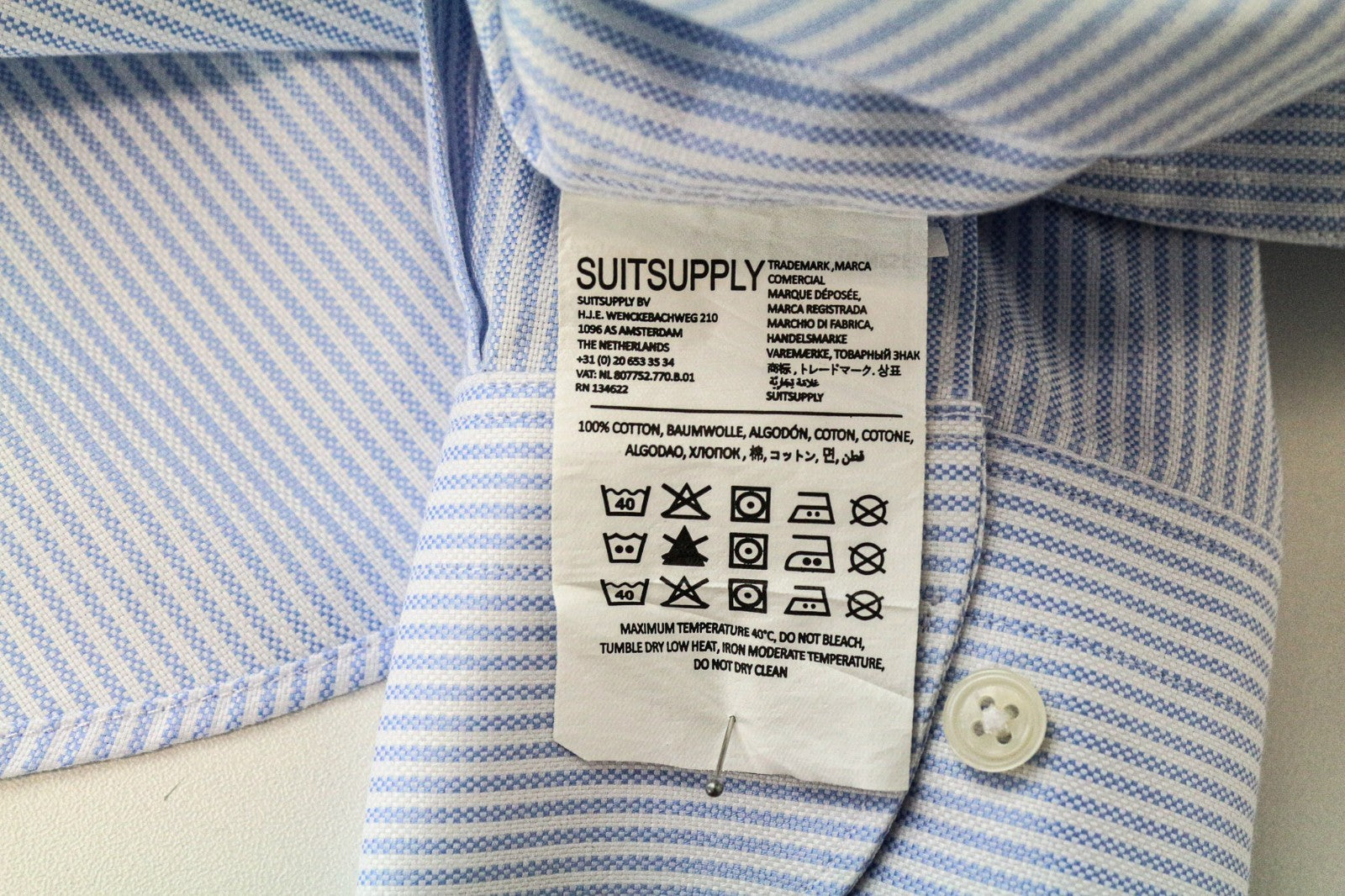 SUITSUPPLY Men's Formal Shirt 39L/15 1/2L Extra Slim Blue Pure Cotton Striped