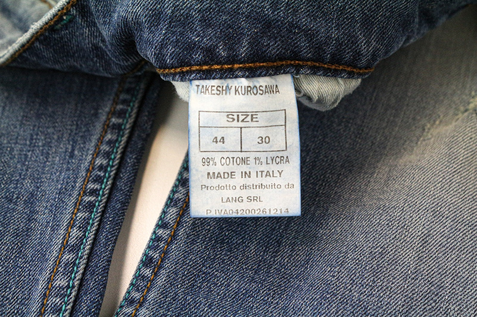TAKESHY KUROSAWA TK75 vyriški džinsai W30 mėlyni, apdriskę, ploni, tamprūs, su sagomis 