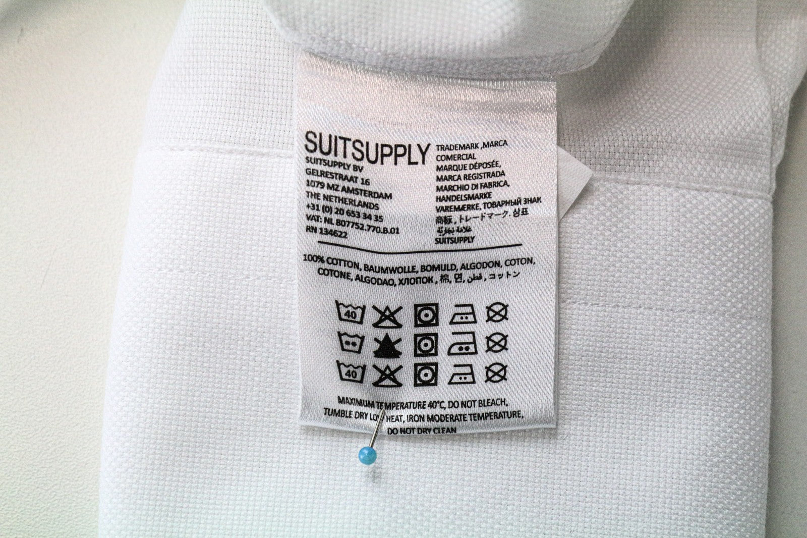SUITSUPPLY Traveller Men's Formal Shirt 39L/15 1/2L Slim White Cotton Sleeve