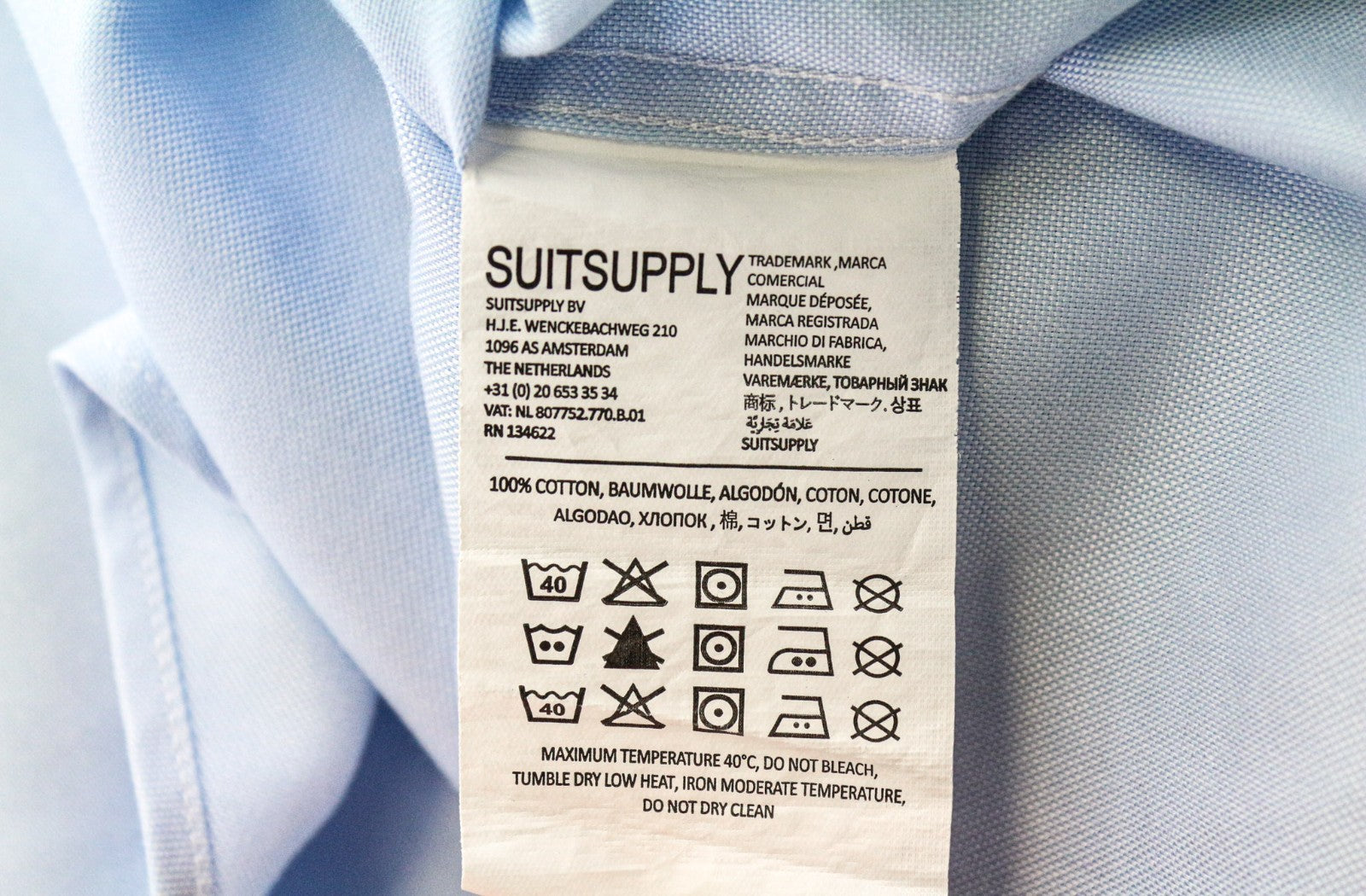 SUITSUPPLY Men's Formal Shirt 37/14 1/2 Slim Blue Cotton Long Sleeve Classic