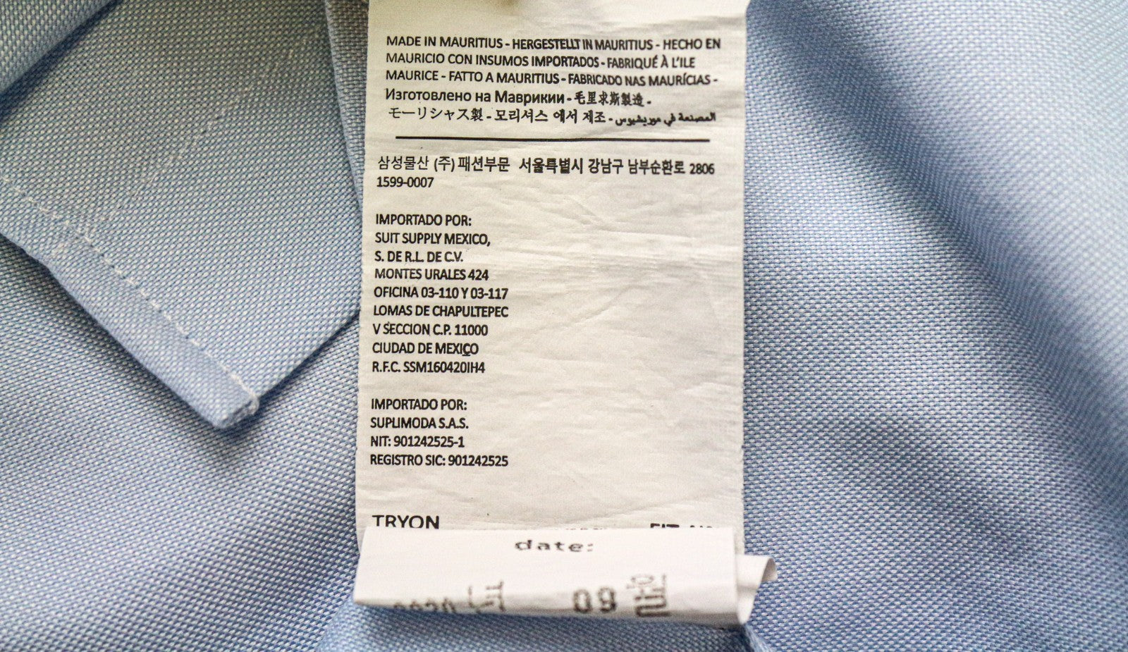 SUITSUPPLY Men's Formal Shirt 37/14 1/2 Slim Blue Cotton Long Sleeve Classic