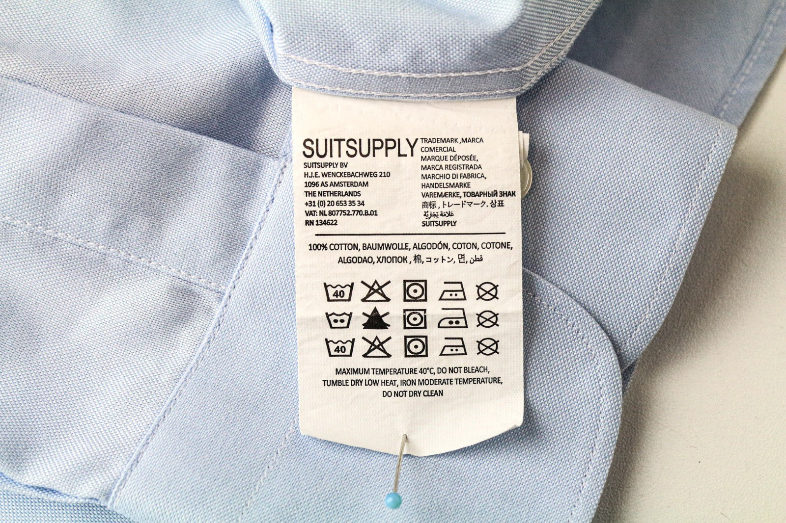 SUITSUPPLY Men's Formal Shirt 41L/16L Slim Blue Pure Cotton Button-Up Twill