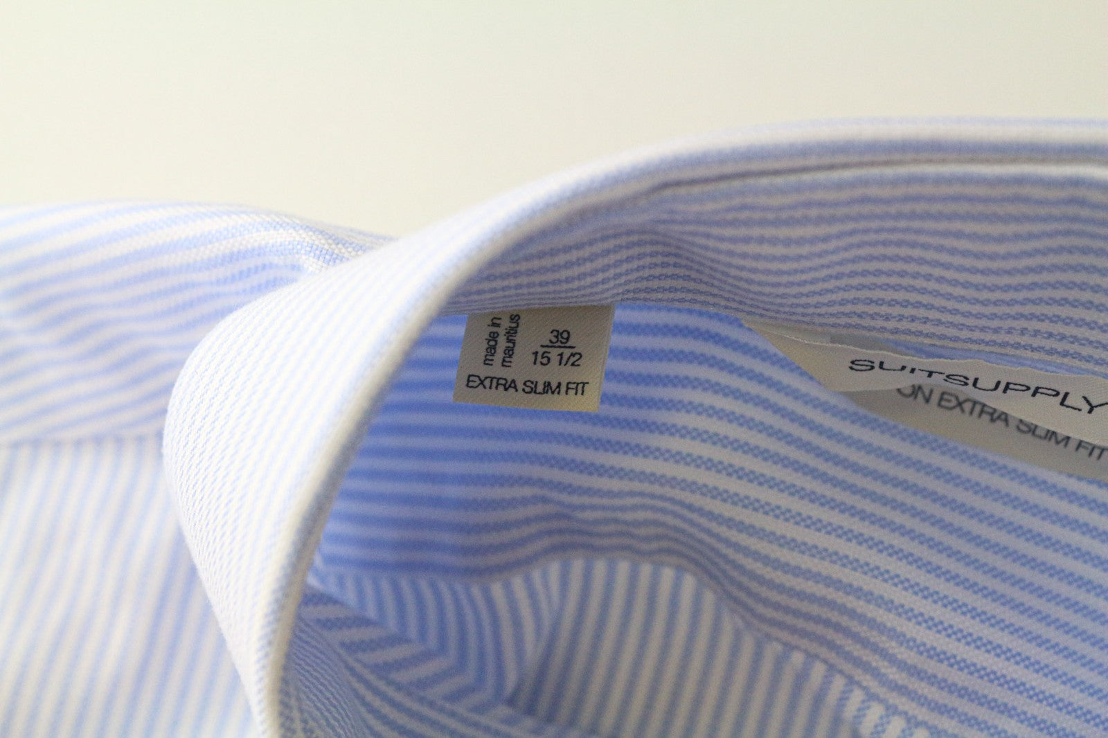SUITSUPPLY Men's Formal Shirt 39/15 1/2 Extra Slim Blue Cotton Striped Sleeve