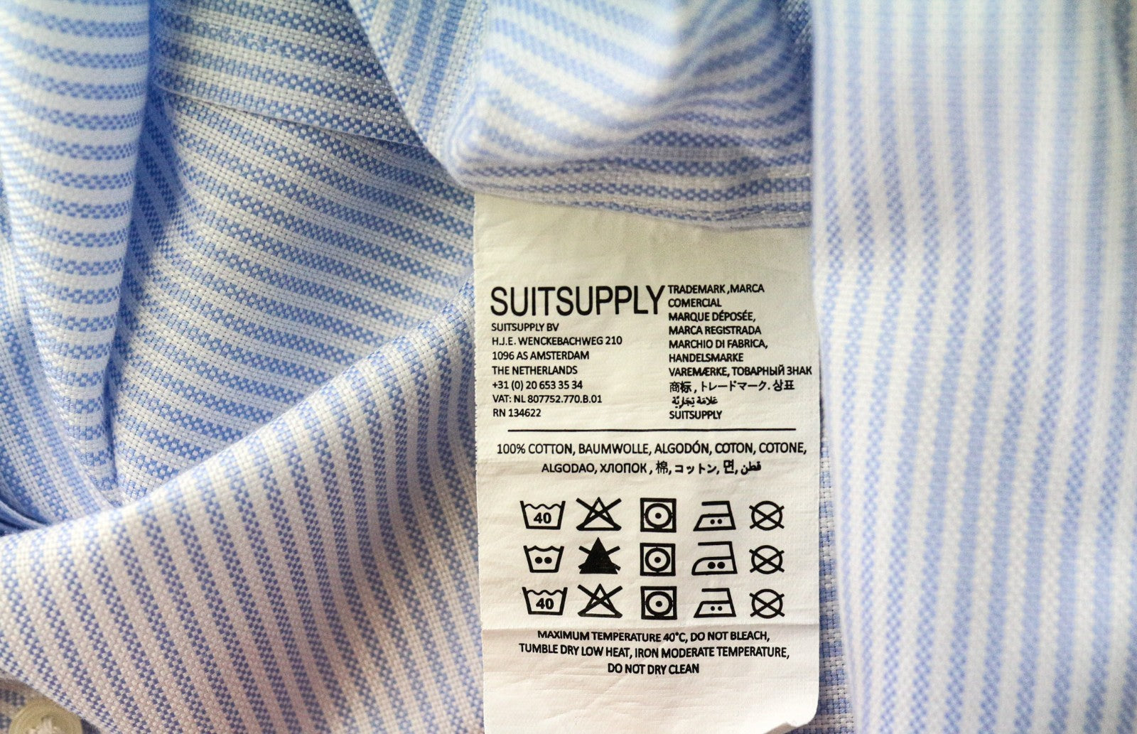 SUITSUPPLY Men's Formal Shirt 39/15 1/2 Extra Slim Blue Cotton Striped Sleeve