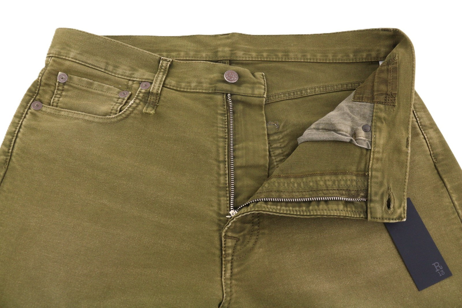 R13 Boyfriend Women Jeans 30 Olive Garment Dyed Moleskin Cropped Faded FW25