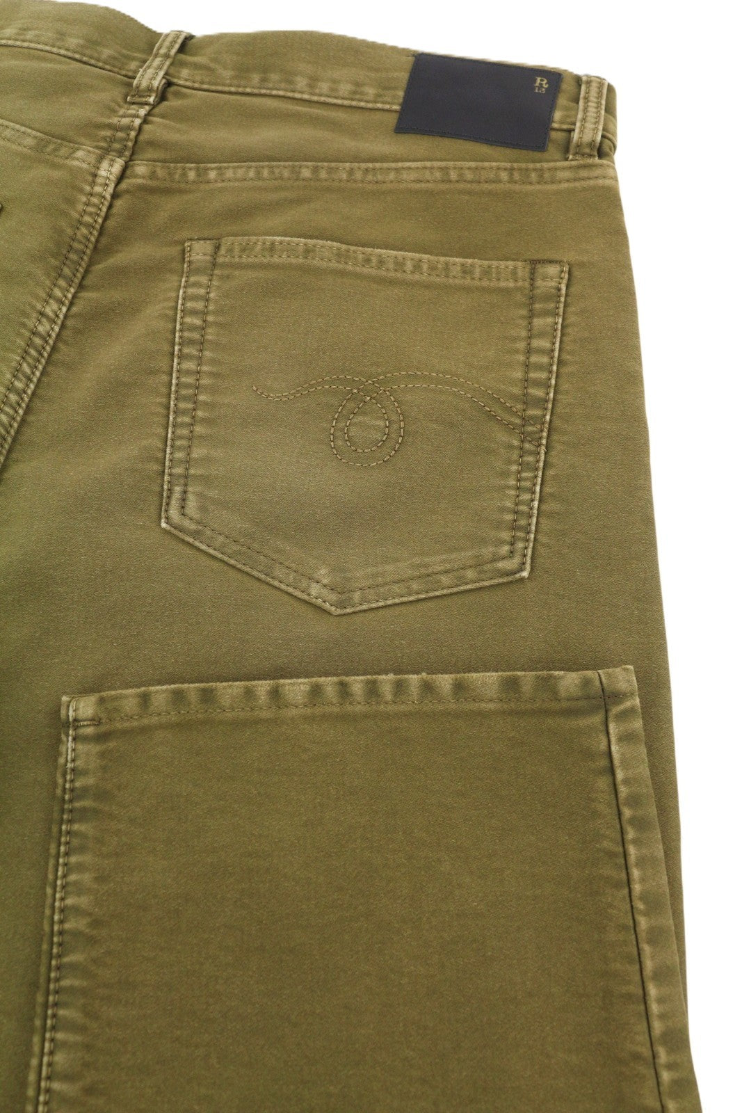R13 Boyfriend Women Jeans 30 Olive Garment Dyed Moleskin Cropped Faded FW25