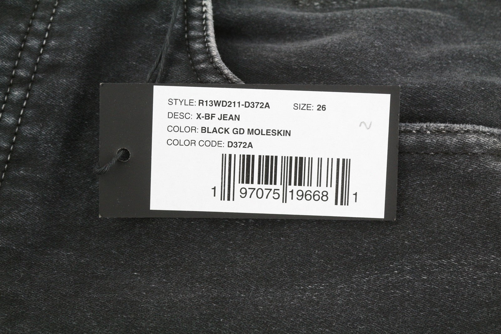 R13 X-BF Women Jeans 26 Black Garment Dyed Moleskin Cropped Zip Fly Denim FW25