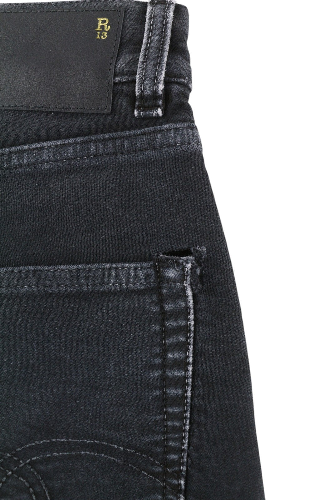 R13 X-BF Women Jeans 27 Black Garment Dyed Moleskin Cropped Zip Fly Denim FW25