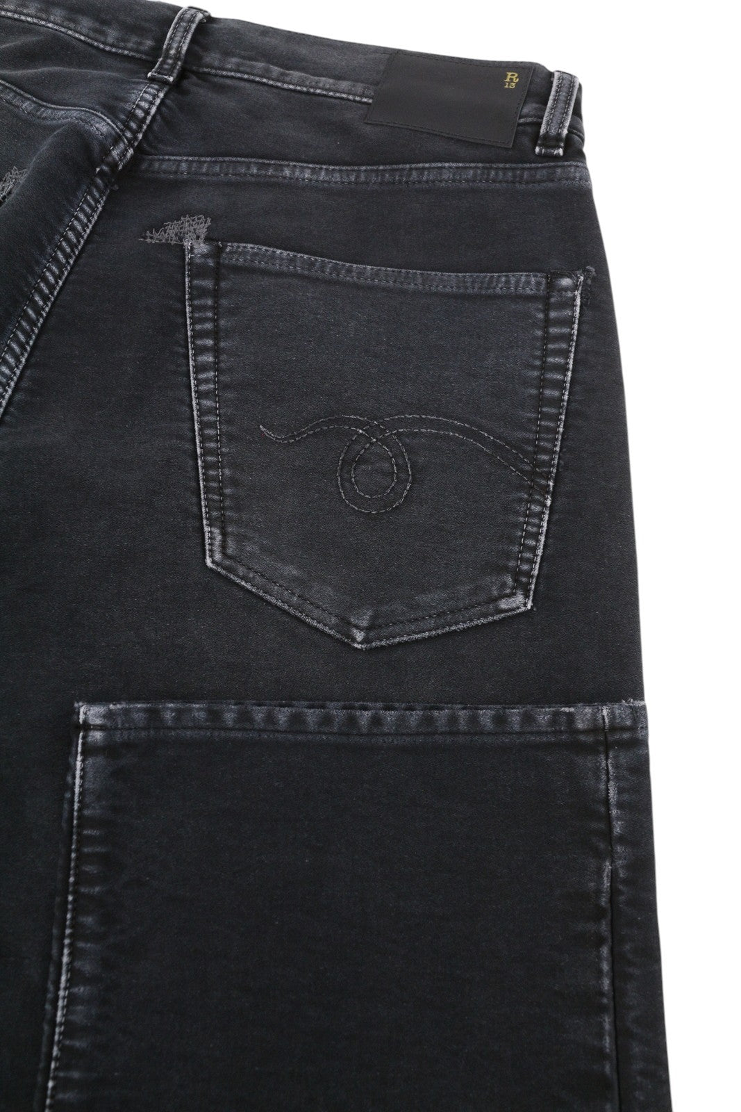 R13 X-BF Women Jeans 27 Black Garment Dyed Moleskin Cropped Zip Fly Denim FW25