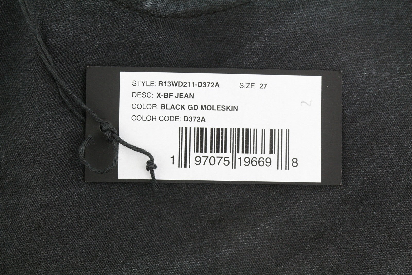 R13 X-BF Women Jeans 27 Black Garment Dyed Moleskin Cropped Zip Fly Denim FW25