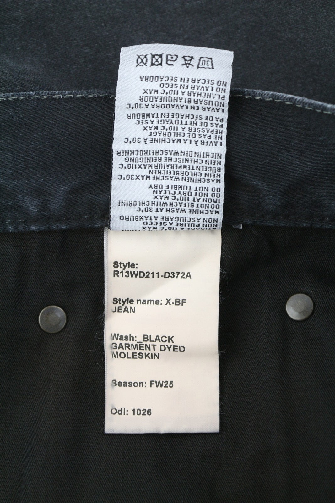 R13 X-BF Women Jeans 27 Black Garment Dyed Moleskin Cropped Zip Fly Denim FW25