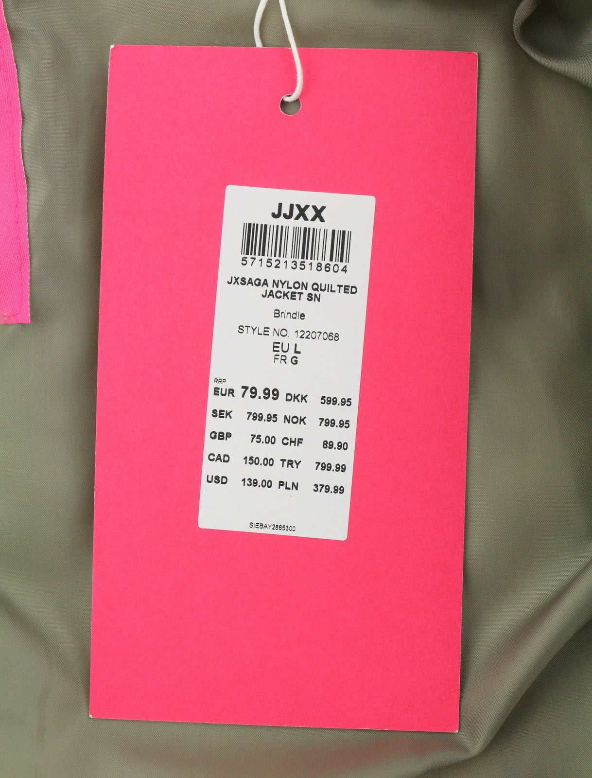 JJXX Jack&Jones Saga Nylon Quilted Women Jacket L Brindle Oversized Hidden Hood