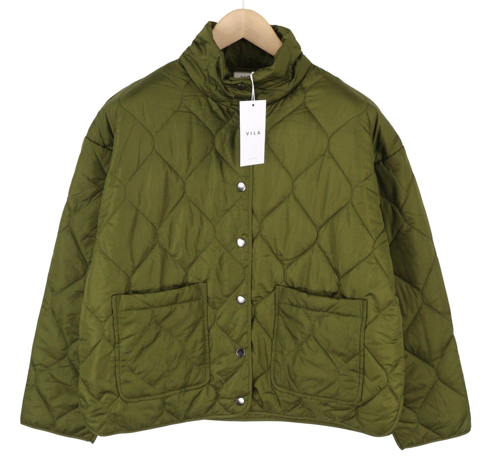 VILA Butta Collar Women Jacket EU38 Green Oversize Padded Quilted Lightweight