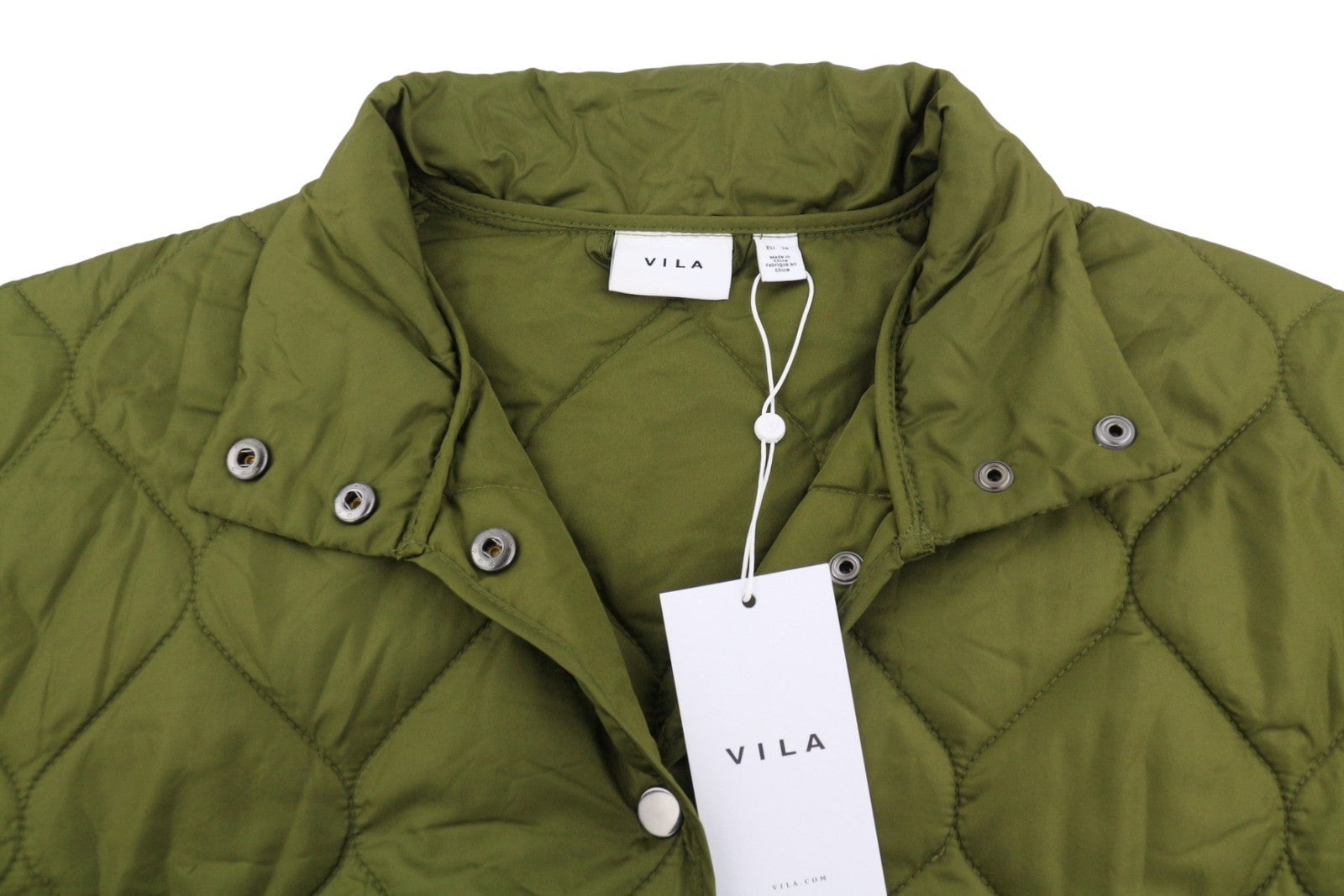VILA Butta Collar Women Jacket EU38 Green Oversize Padded Quilted Lightweight