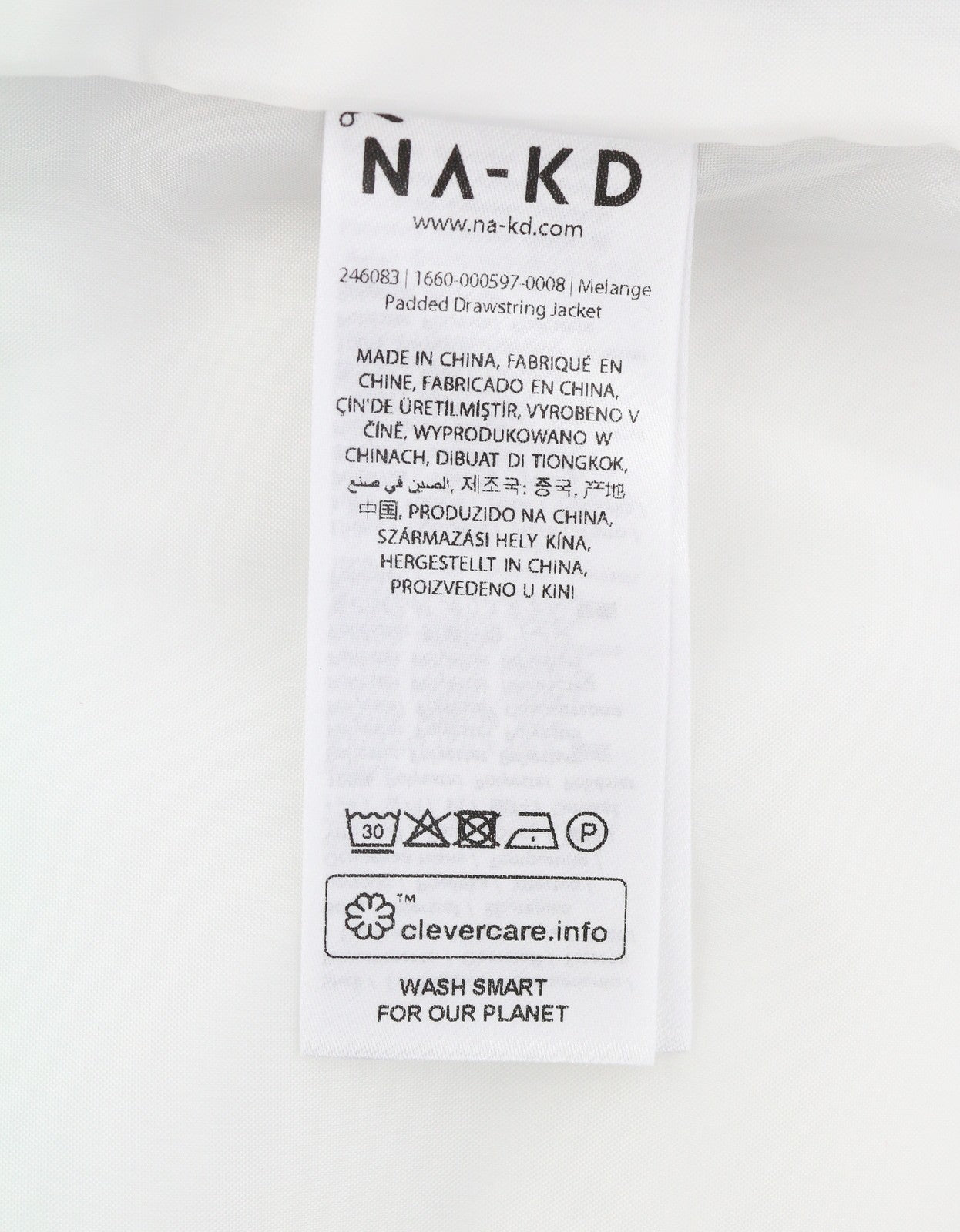 NA-KD Melange Padded Drawstring Women Jacket EU38 Grey Spread Padded Full Zip